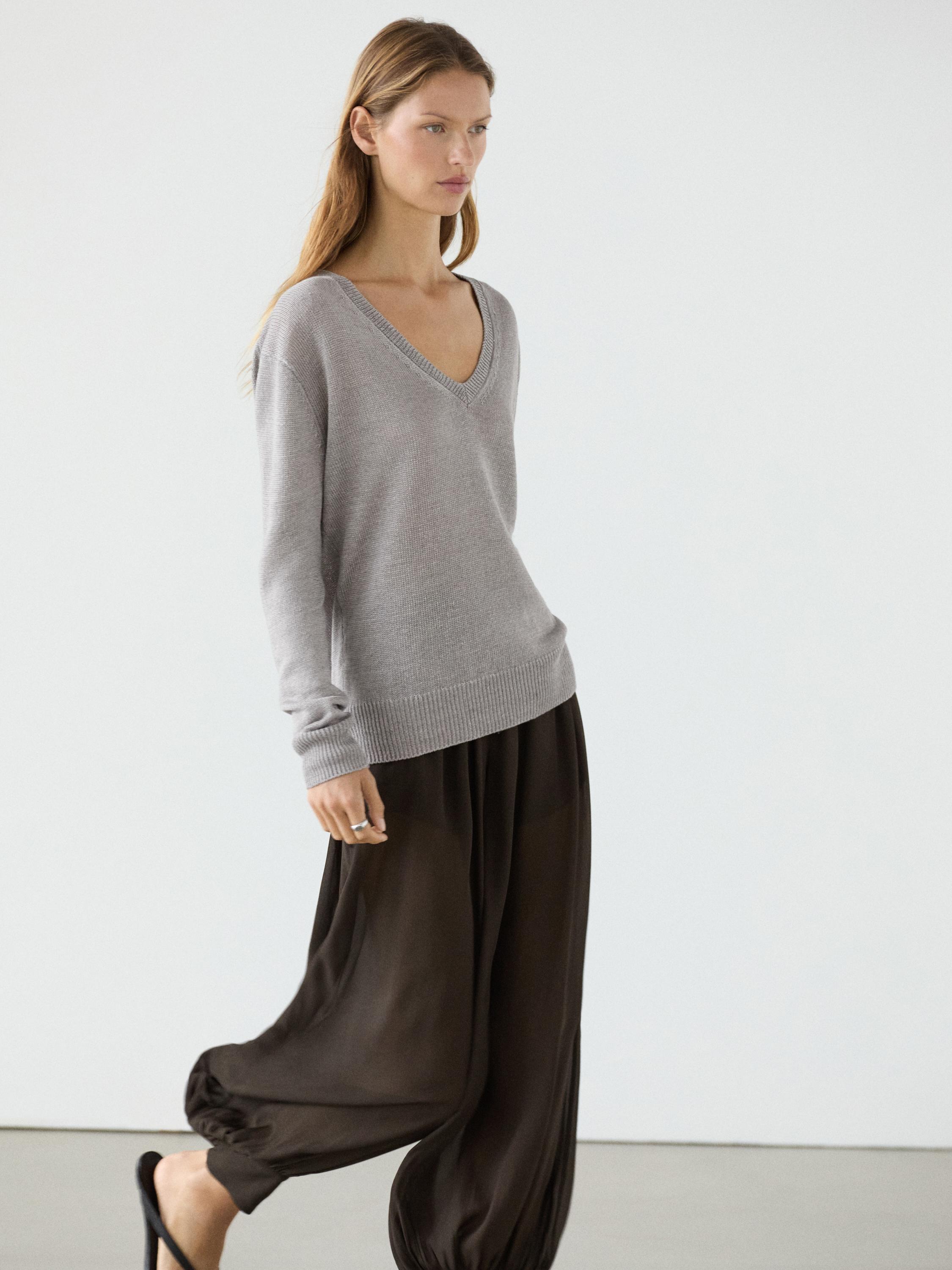 Semi-sheer sarouel trousers with button details — Chocolate