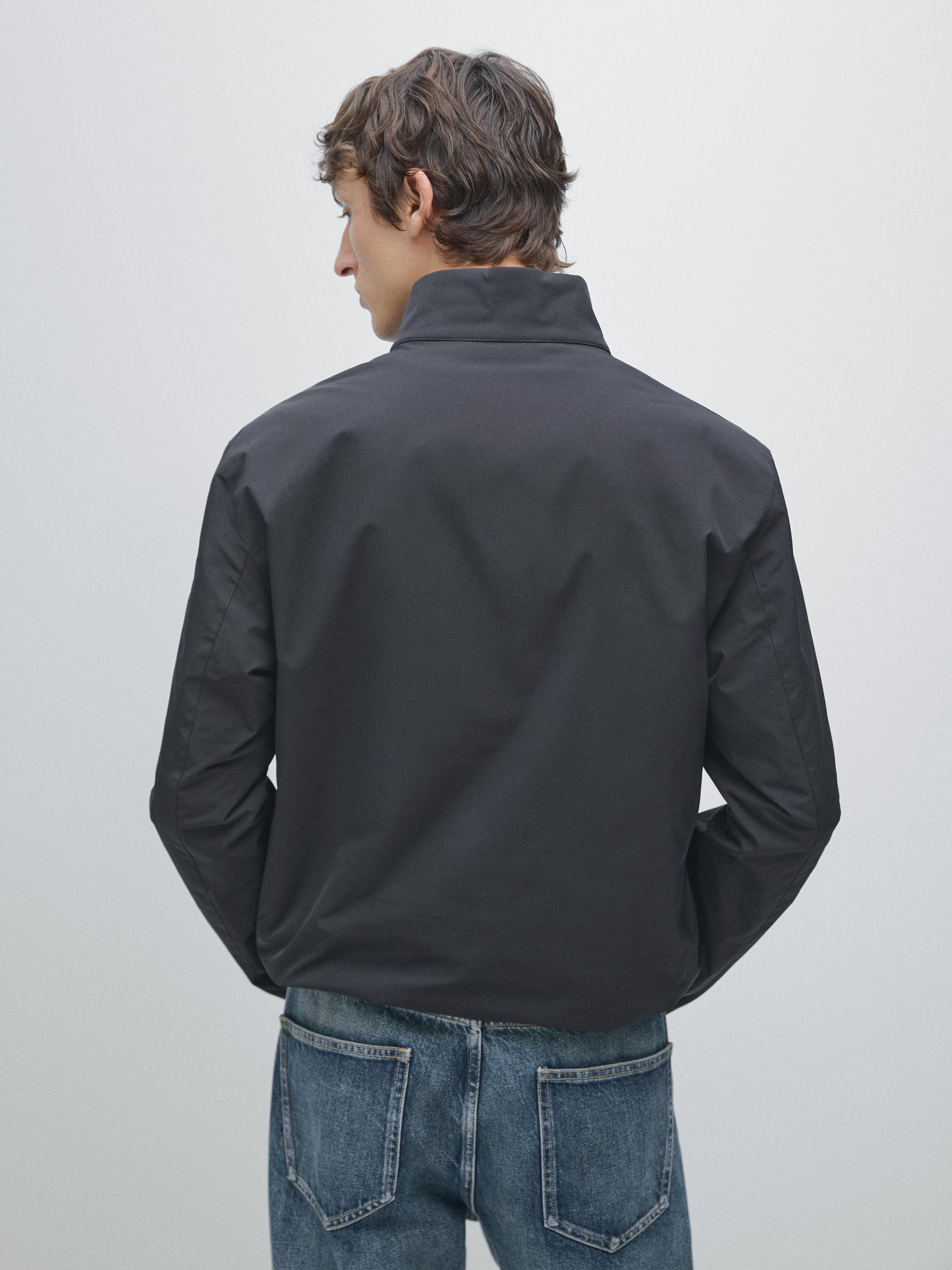 Water-repellent puffer jacket with high neck — DARK NAVY