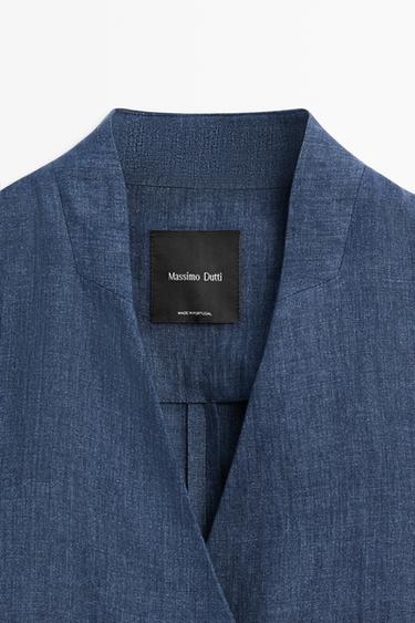 Linen crossover total look vest — NAVY BLUE 4