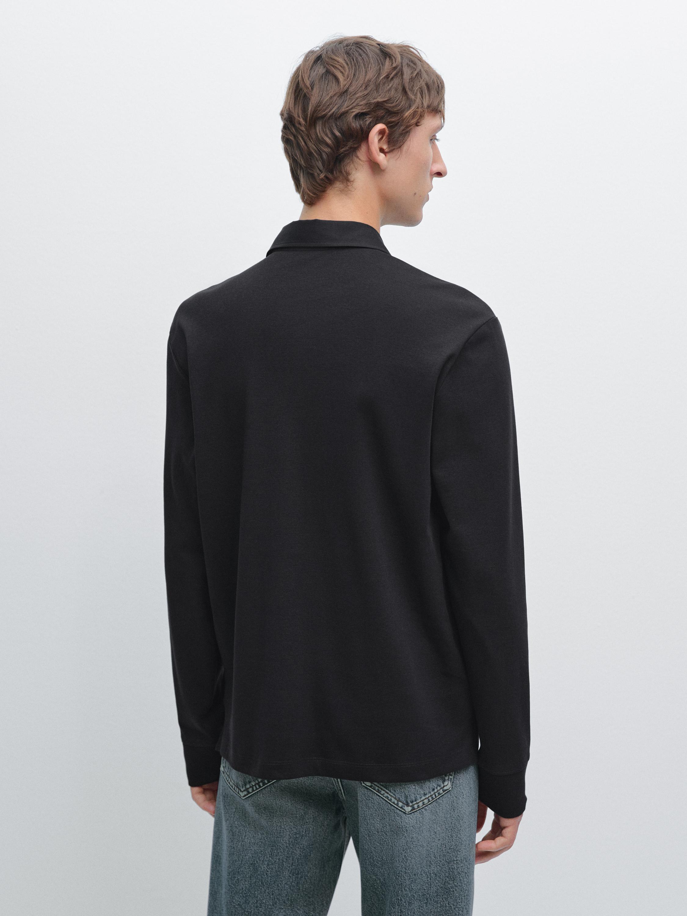 Long sleeve polo shirt with contrast collar