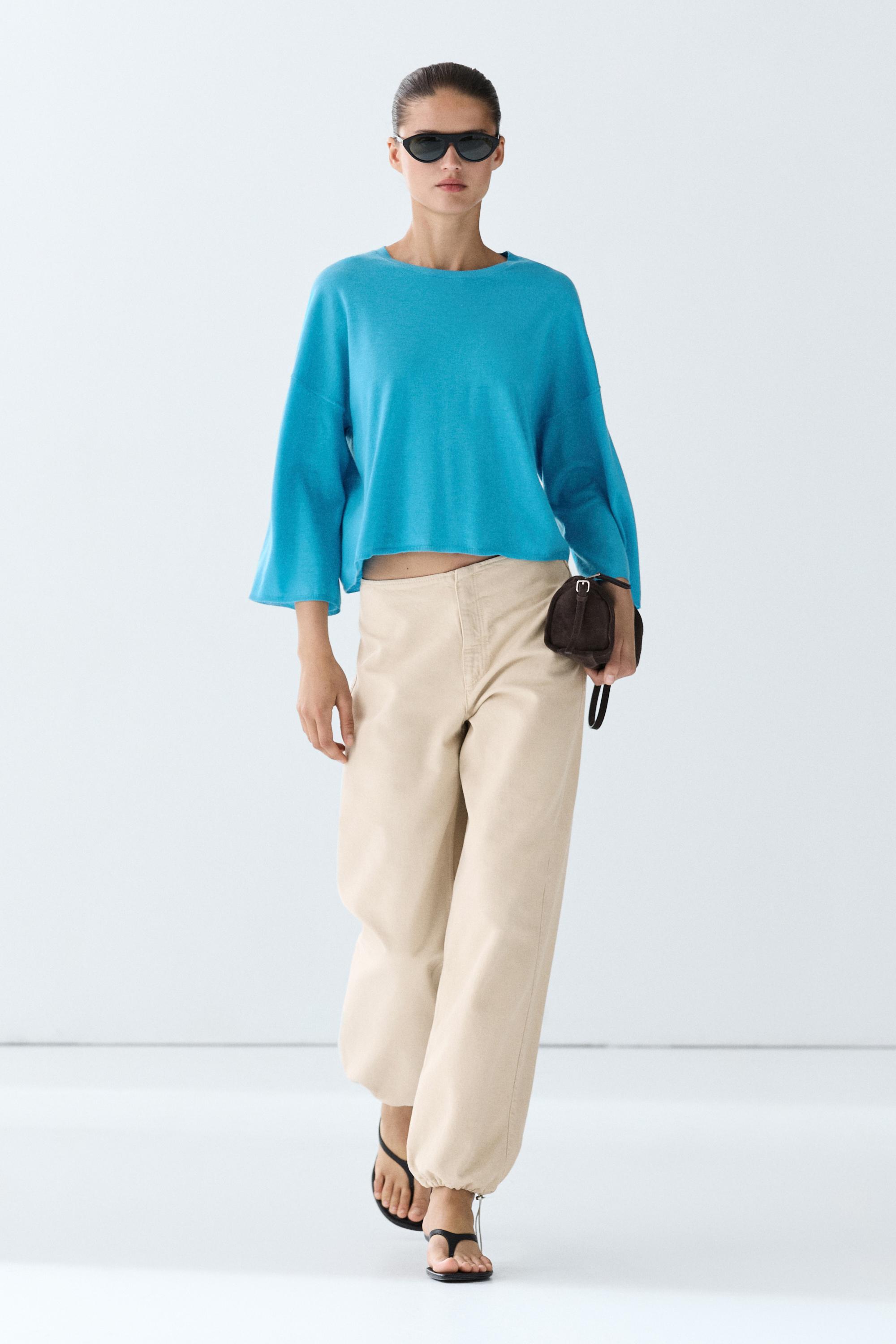 Round neck knit sweater — TURQUOISE