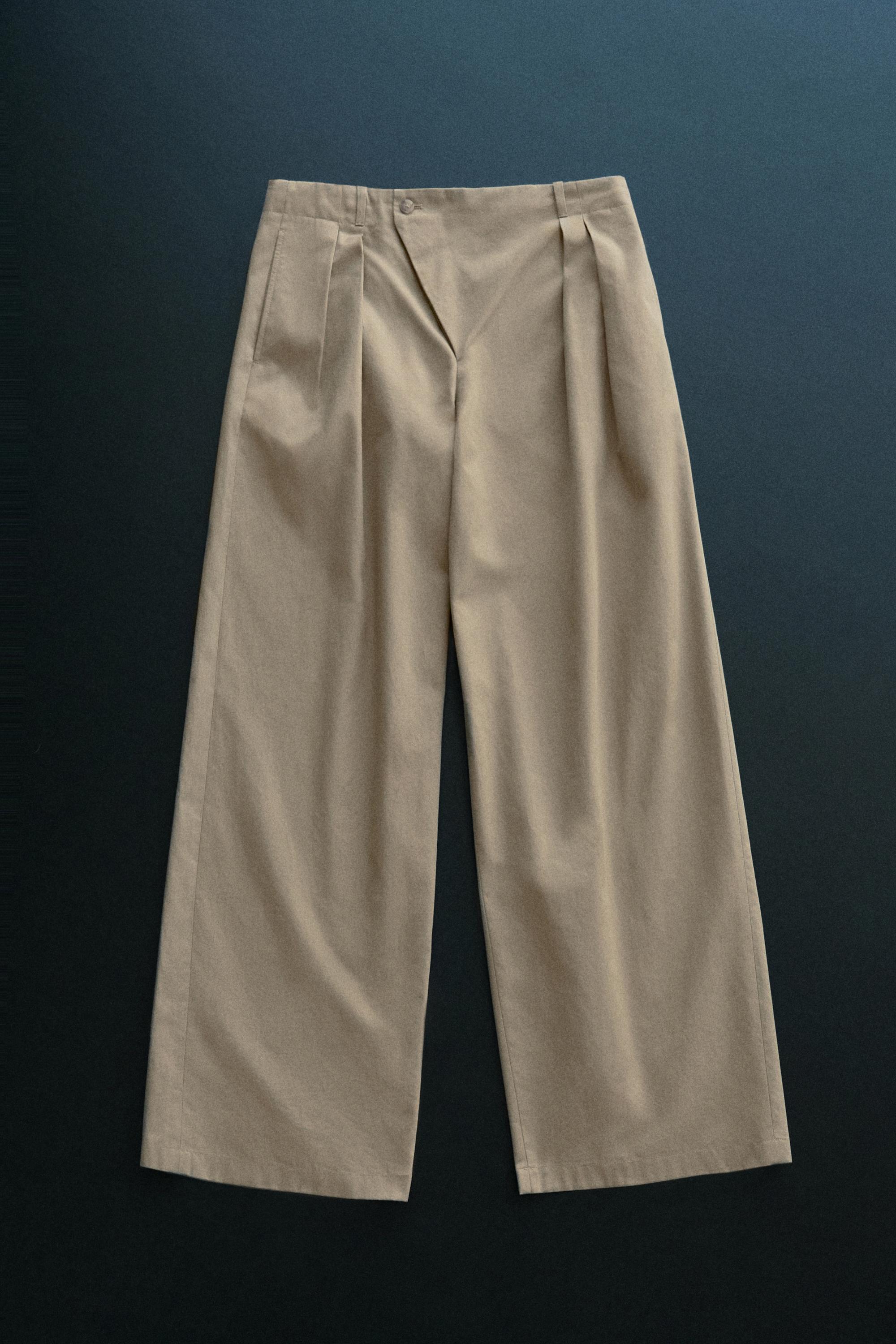Pleated pants with crossover fastening detail - STUDIO — KHAKI