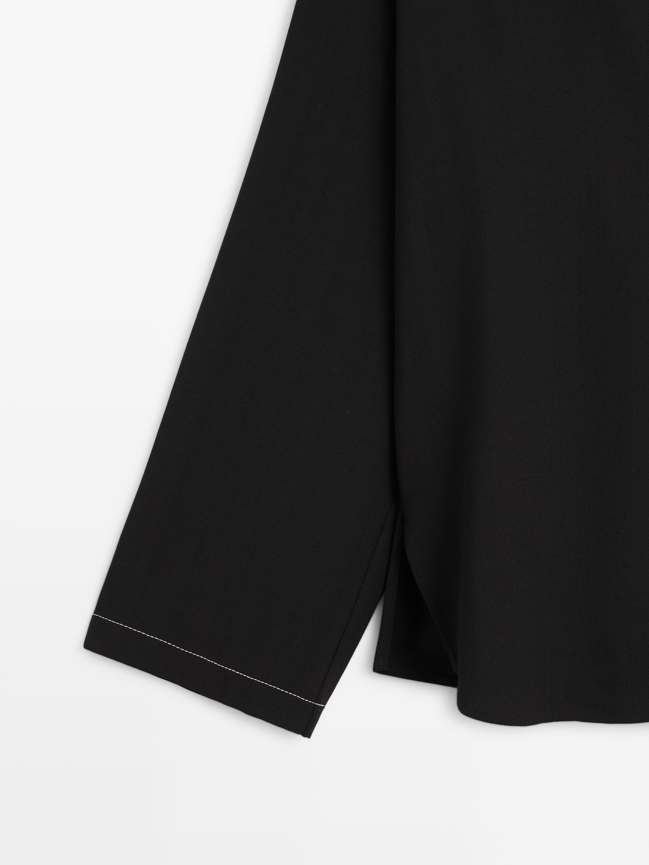 Flowing wool blend overshirt with pocket detail — BLACK