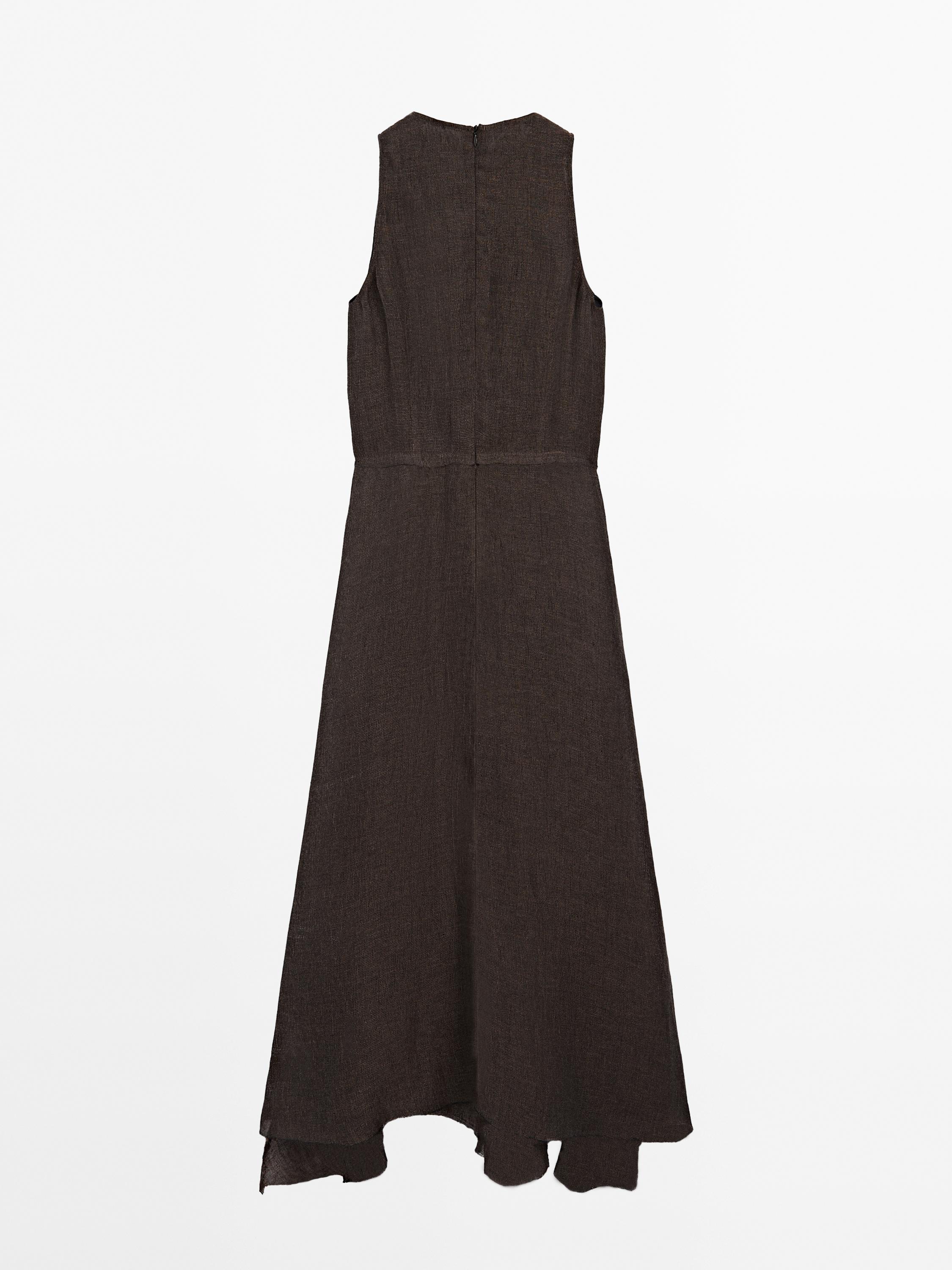 Robe midi 100 % lin finition effilochée