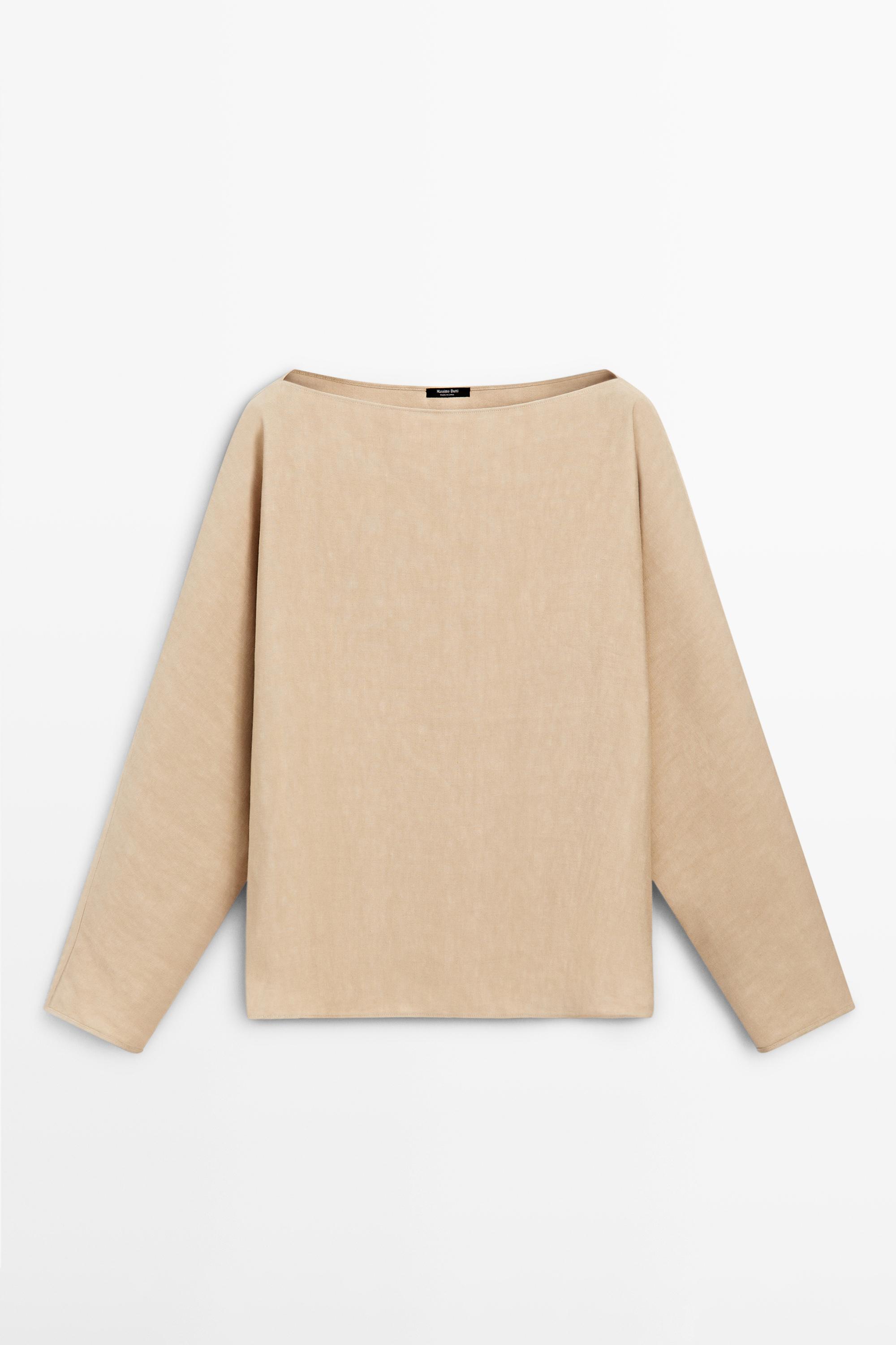 Flowing boat neck shirt — BEIGE