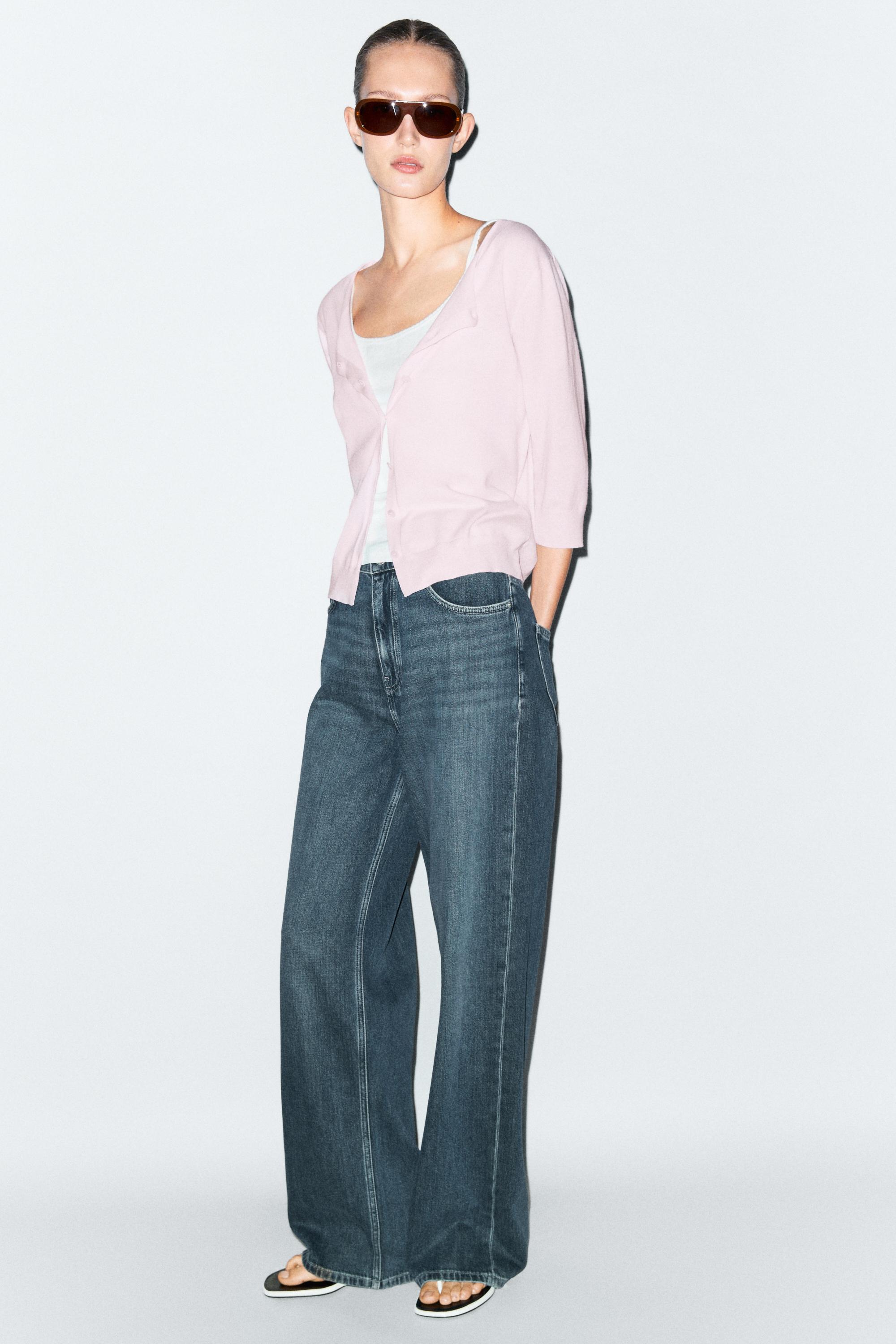 Cotton blend boat neck cardigan — PALE PINK