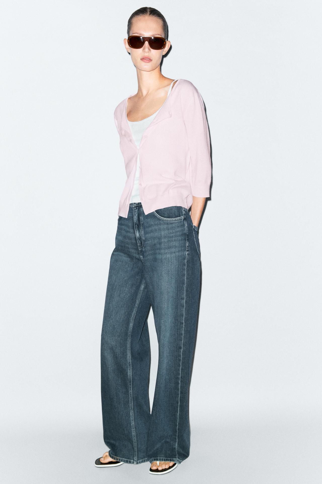 Cotton blend boat neck cardigan — PALE PINK