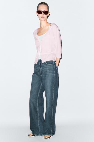 Cotton blend boat neck cardigan — PALE PINK 1