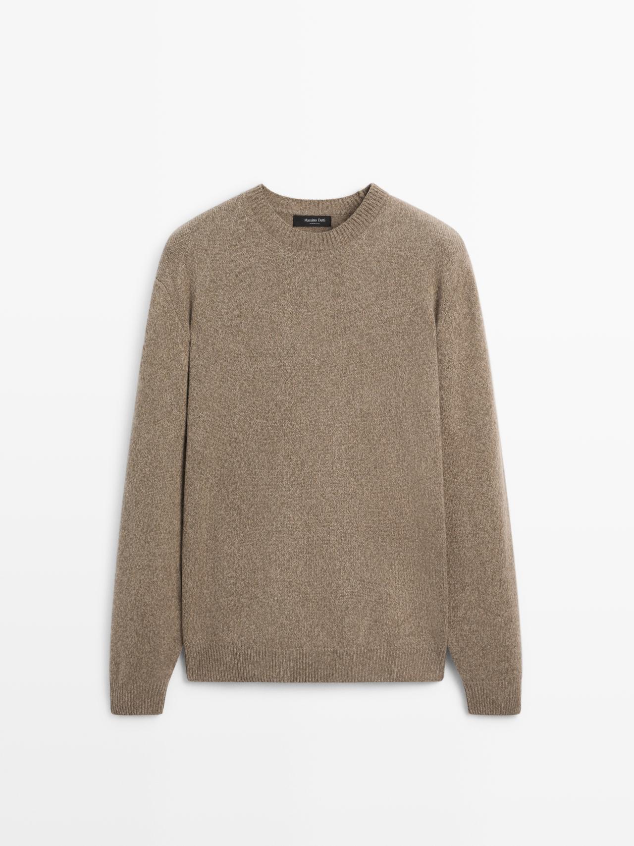 Massimo Dutti - Herre - Meleret Striktrøje Med Rund Hals - Kaki - M