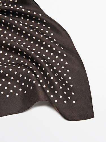 Polka dot print 100% silk scarf — BROWN 4