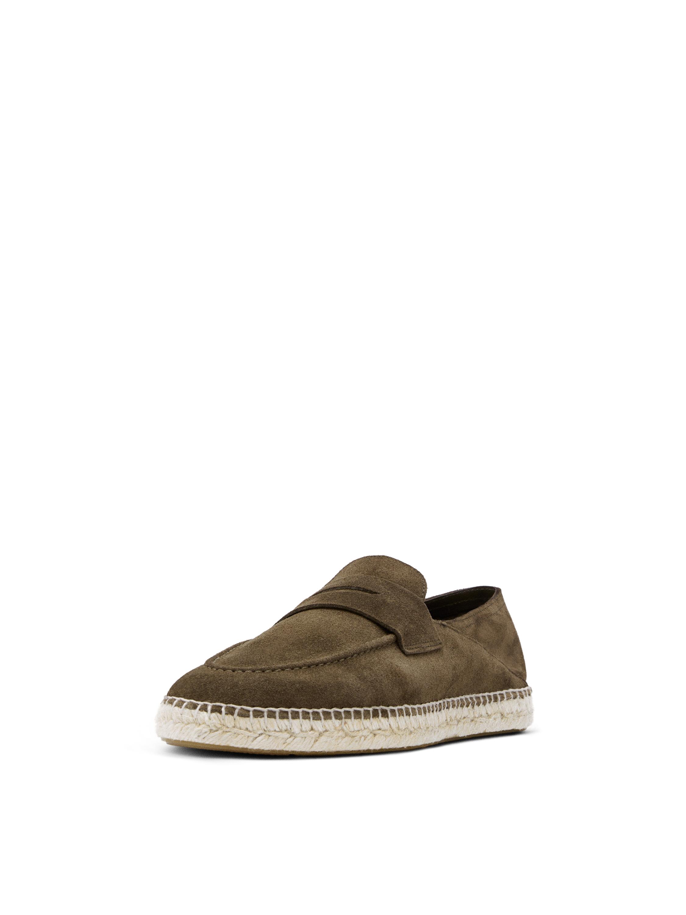 Split leather espadrilles with penny strap — KHAKI