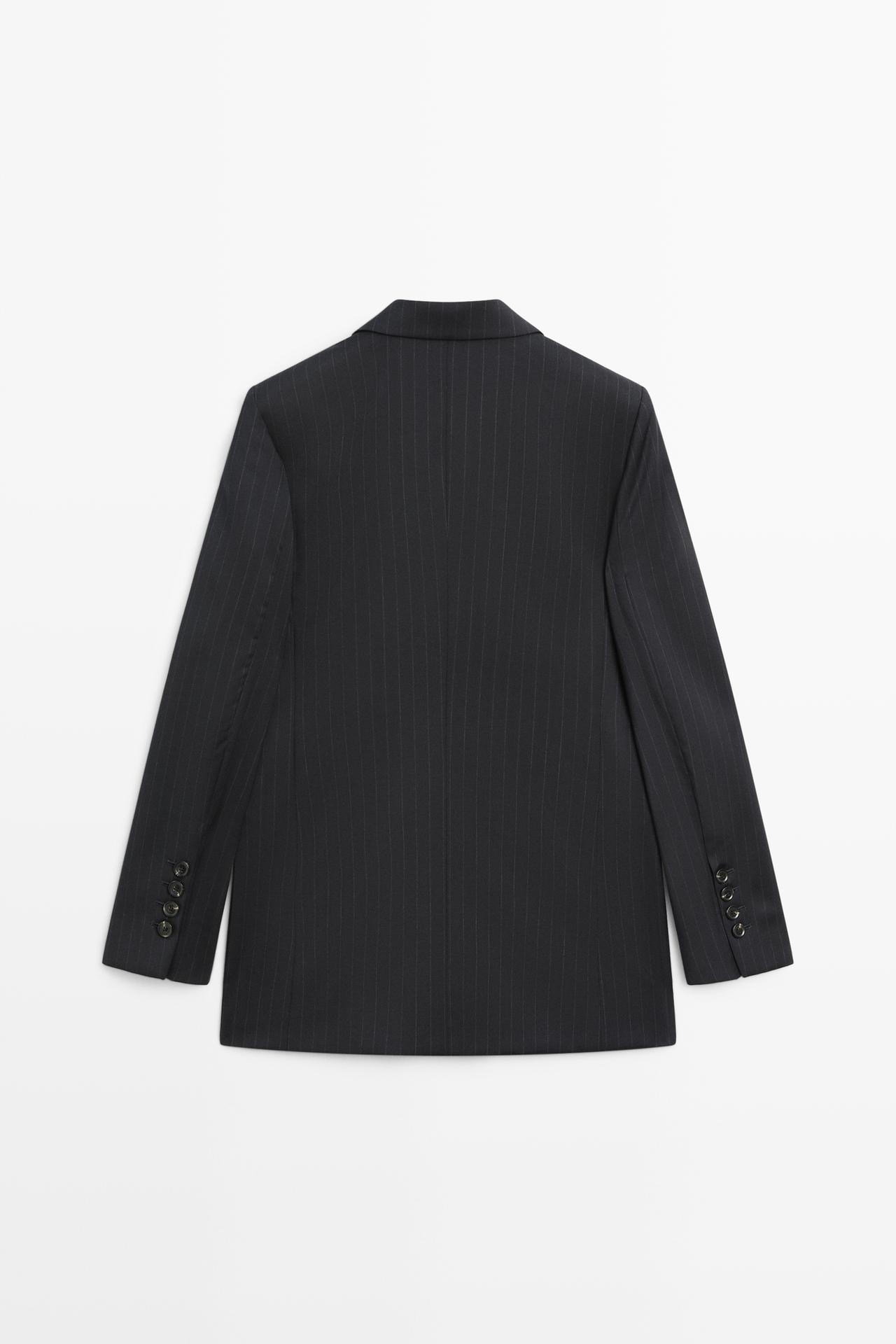 100% wool pinstripe suit blazer — NAVY BLUE
