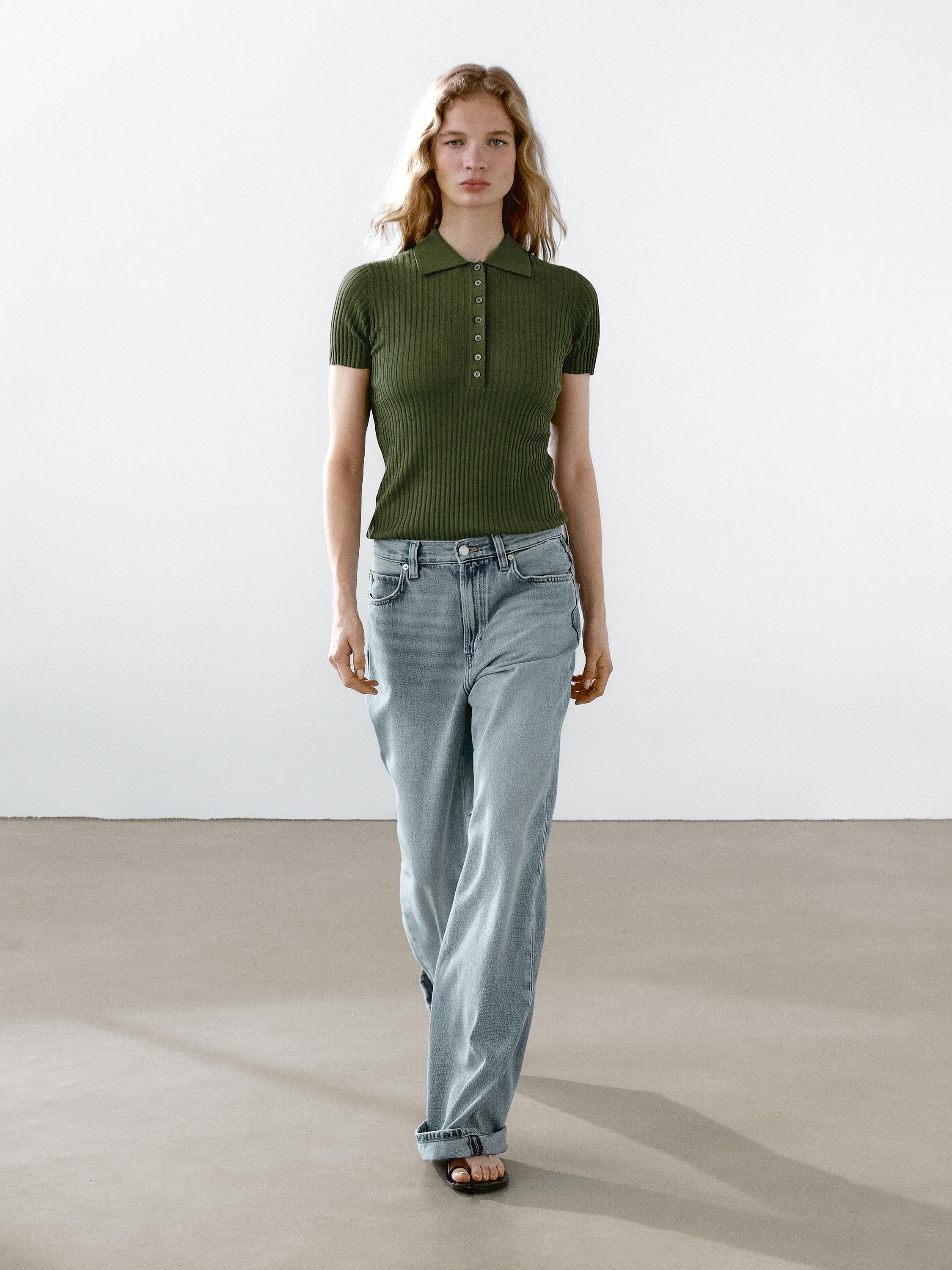Knit cotton blend polo sweater