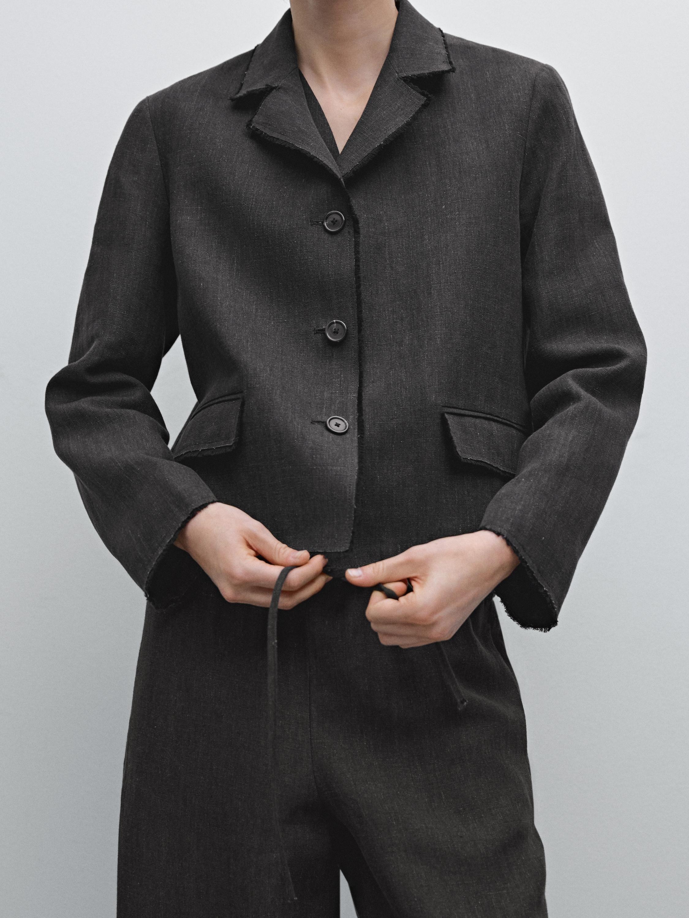 Blazer court effiloché 100% lin