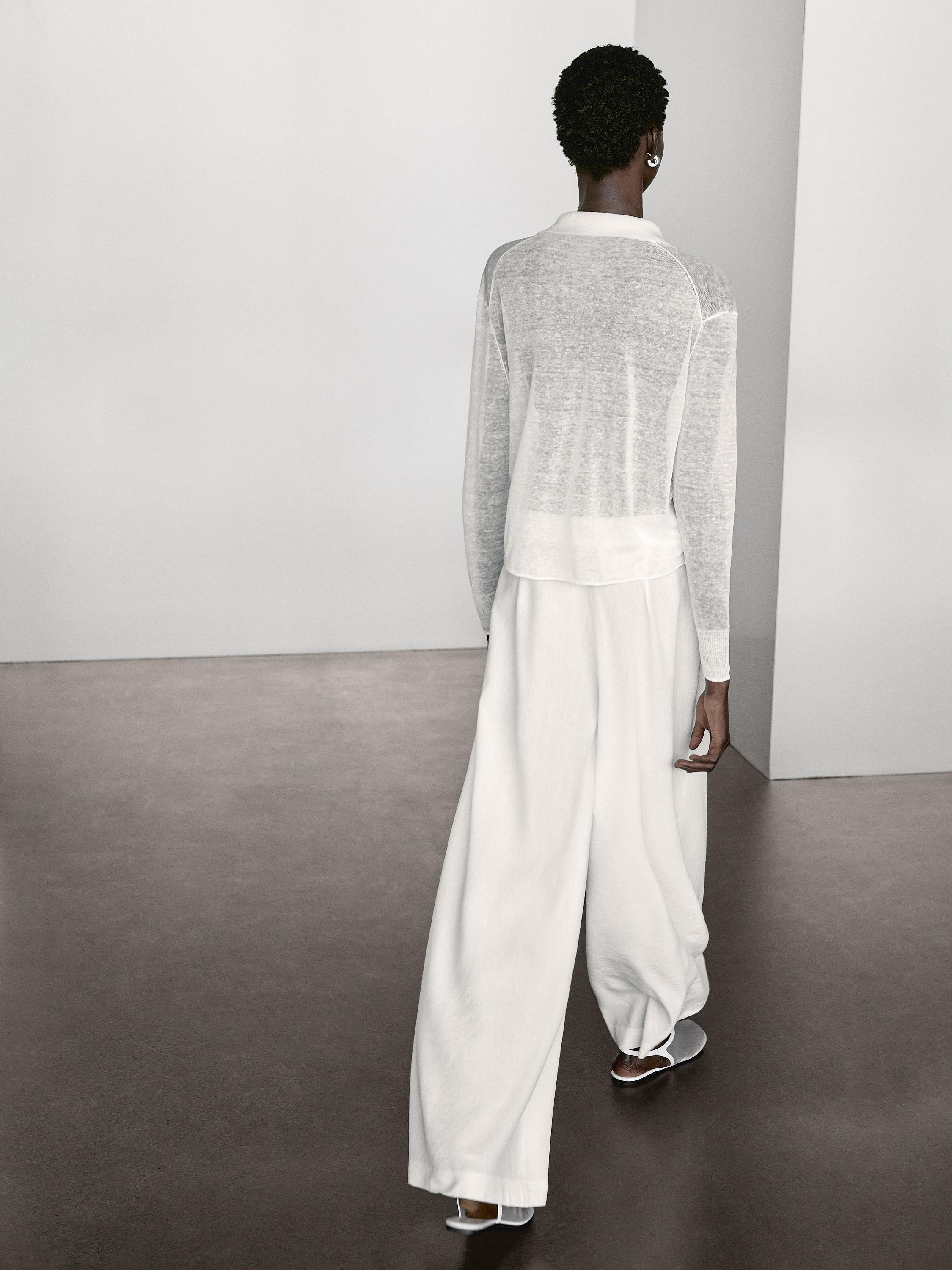 Linen blend semi-sheer knit sweater