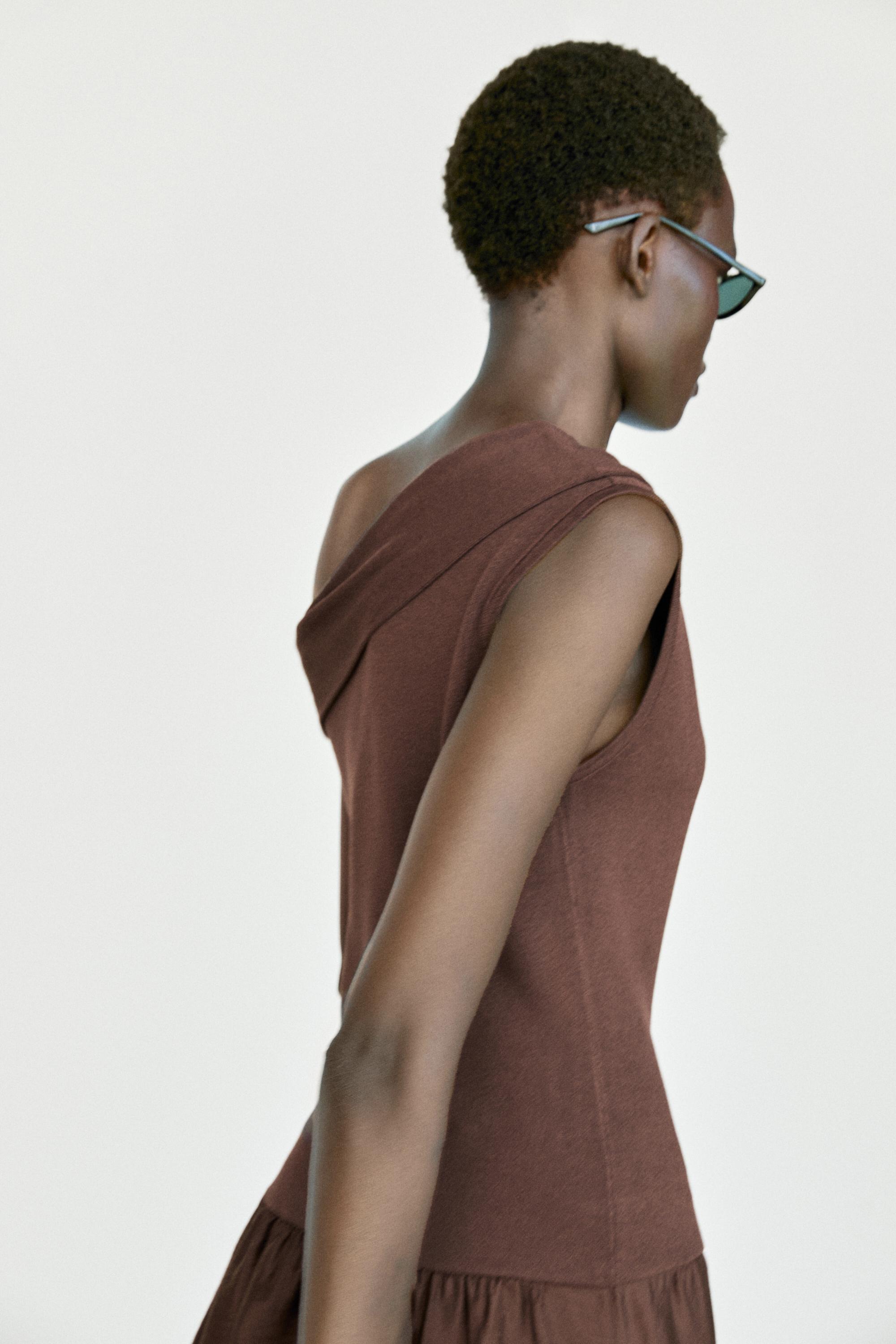 massimo dutti brown dress Flowing Linen Midi Dress With Belt - Brown - Xs - Massimo Dutti