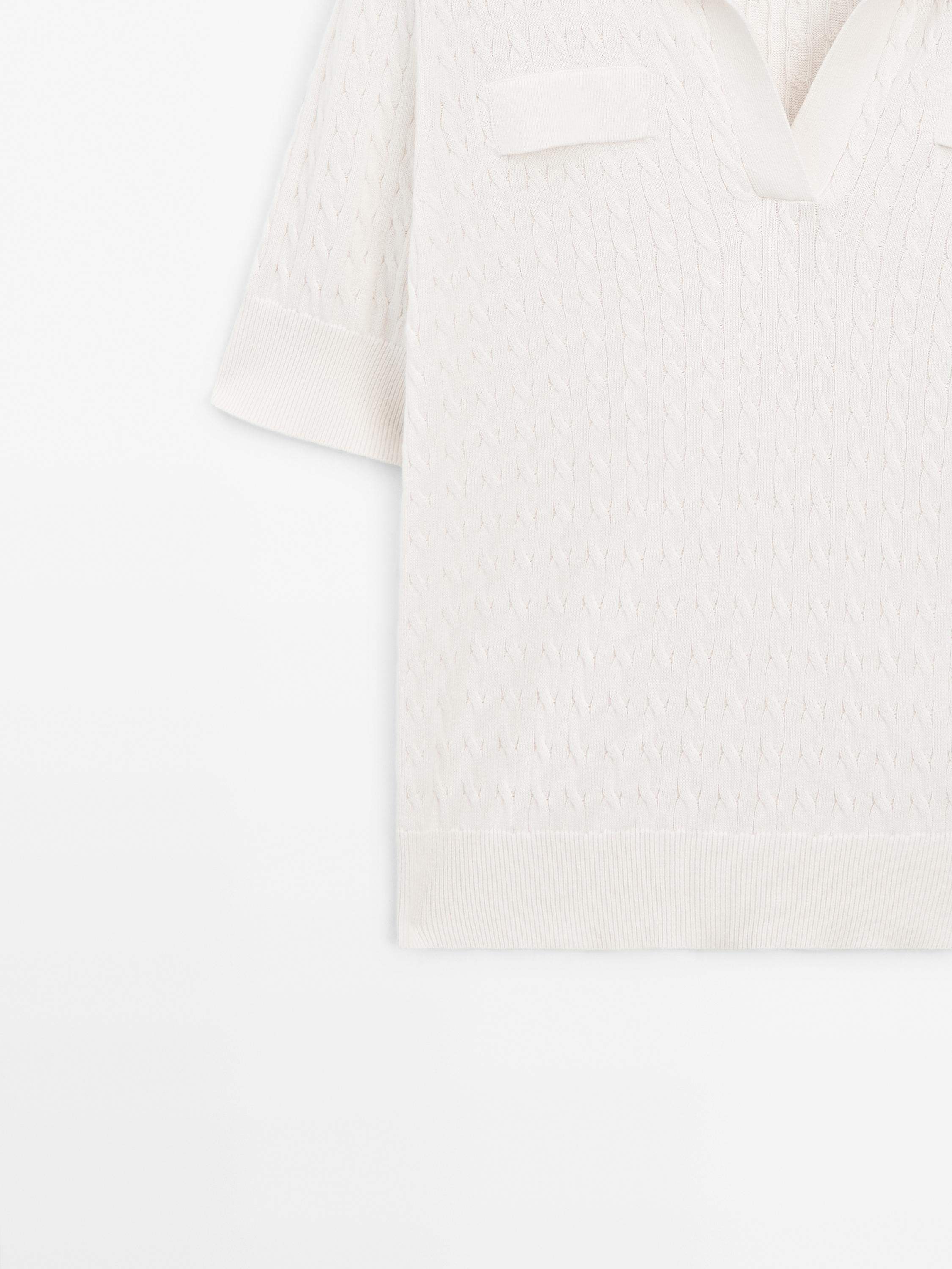 Áo len cổ polo dệt kim 100% cốt-tông