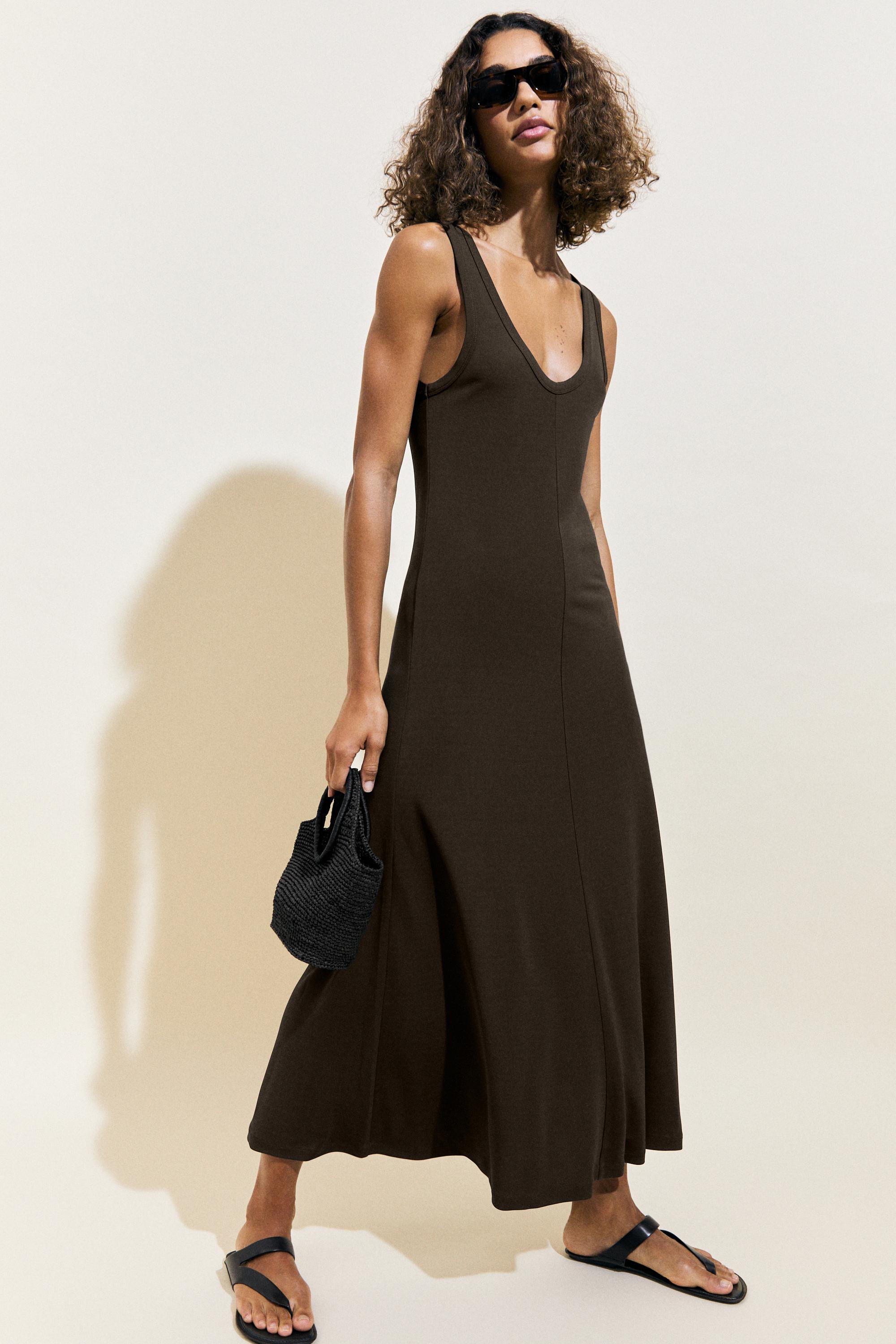 Midi dress with central seam detail — KHAKI