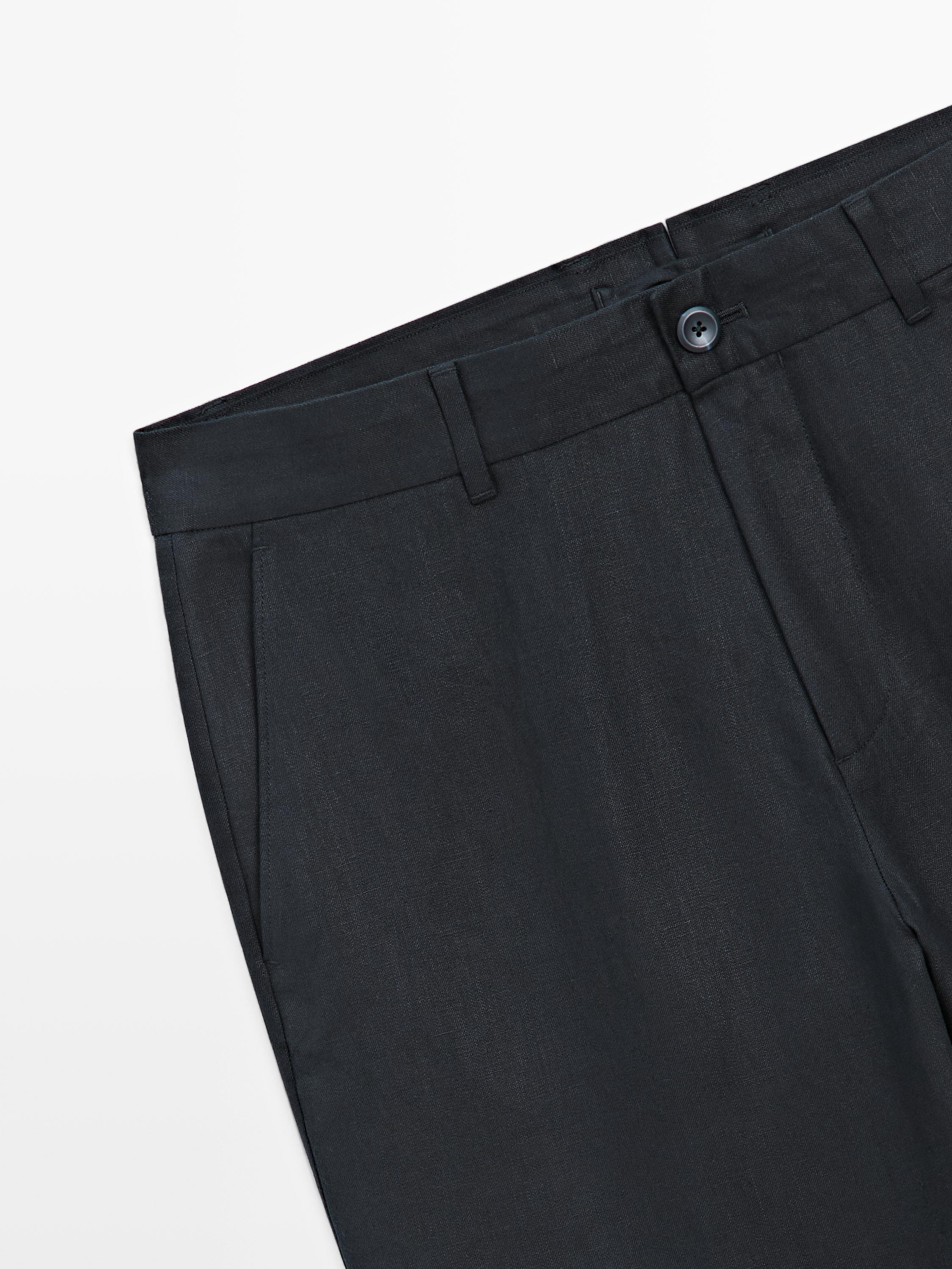 Tapered fit linen pants — NAVY BLUE