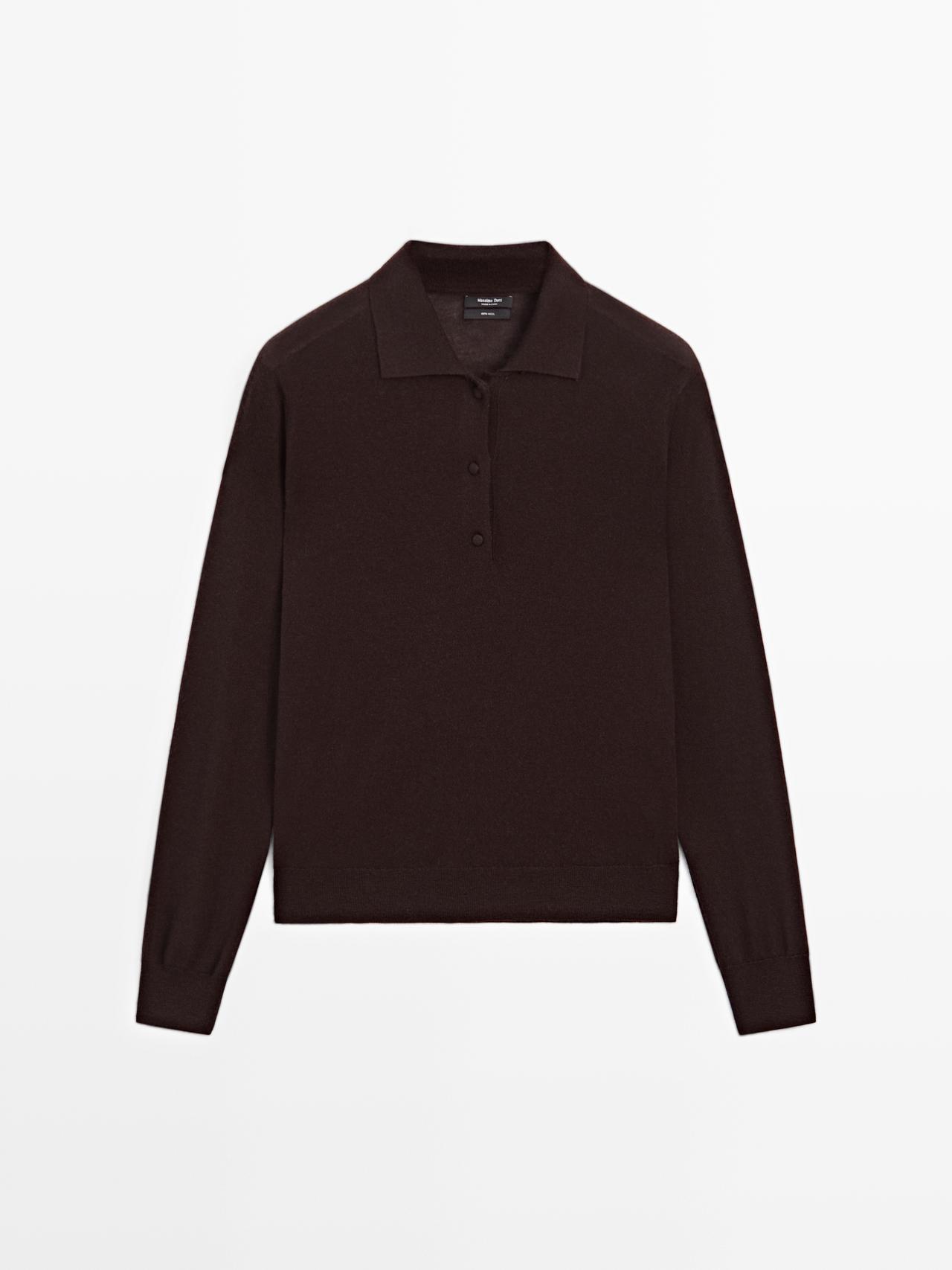 Massimo Dutti - Dame - Polotrøje I Strik Af 100% Uld - Brun - S