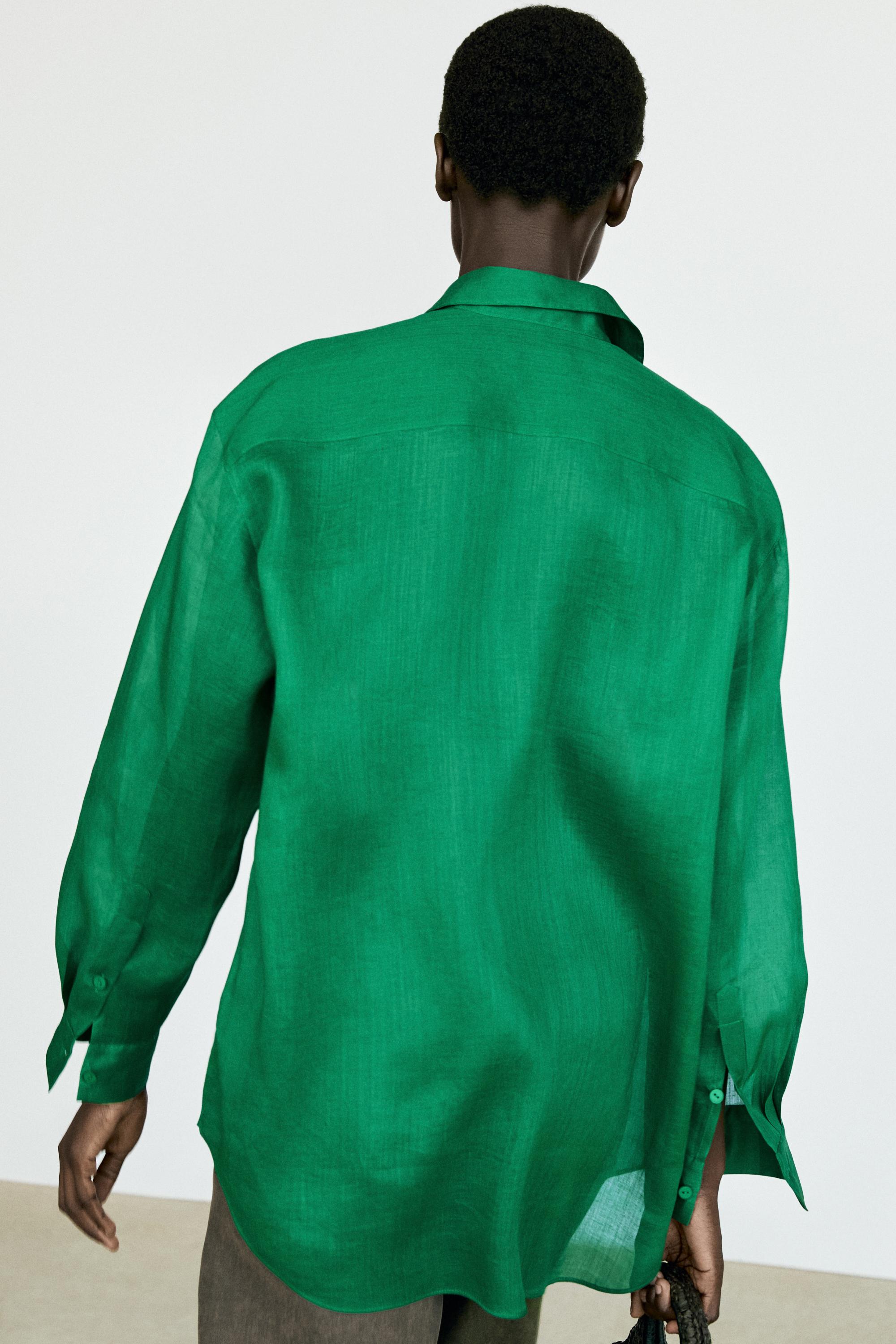 100% ramie flowing long shirt — GREEN