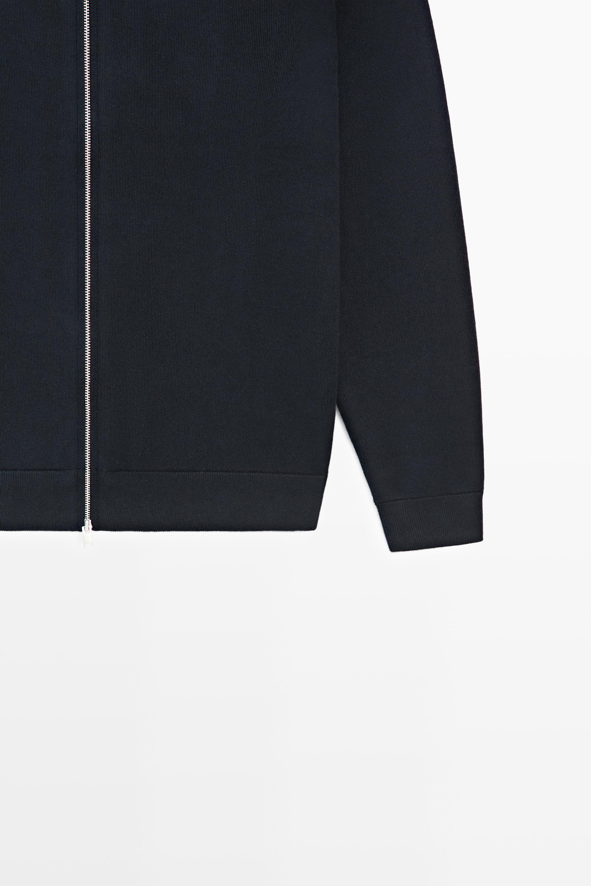 100% cotton zip-up knit cardigan — NAVY BLUE
