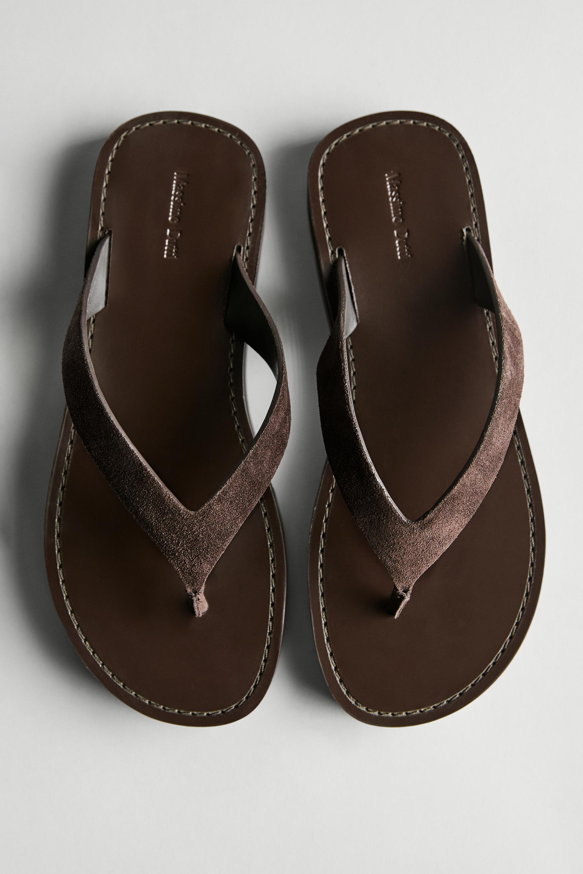 Leather toe divider sandals — BROWN