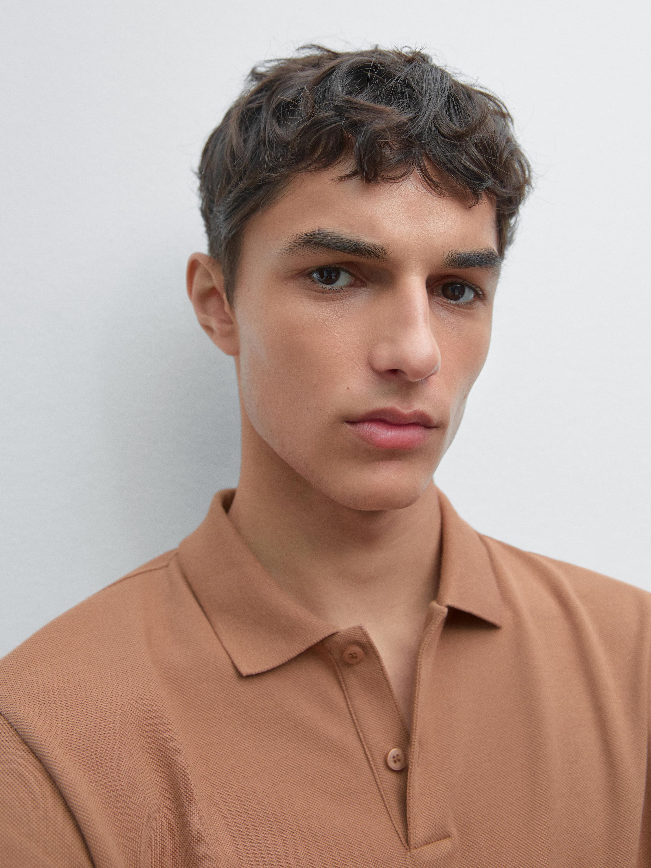 Micro textured piqué cotton polo shirt