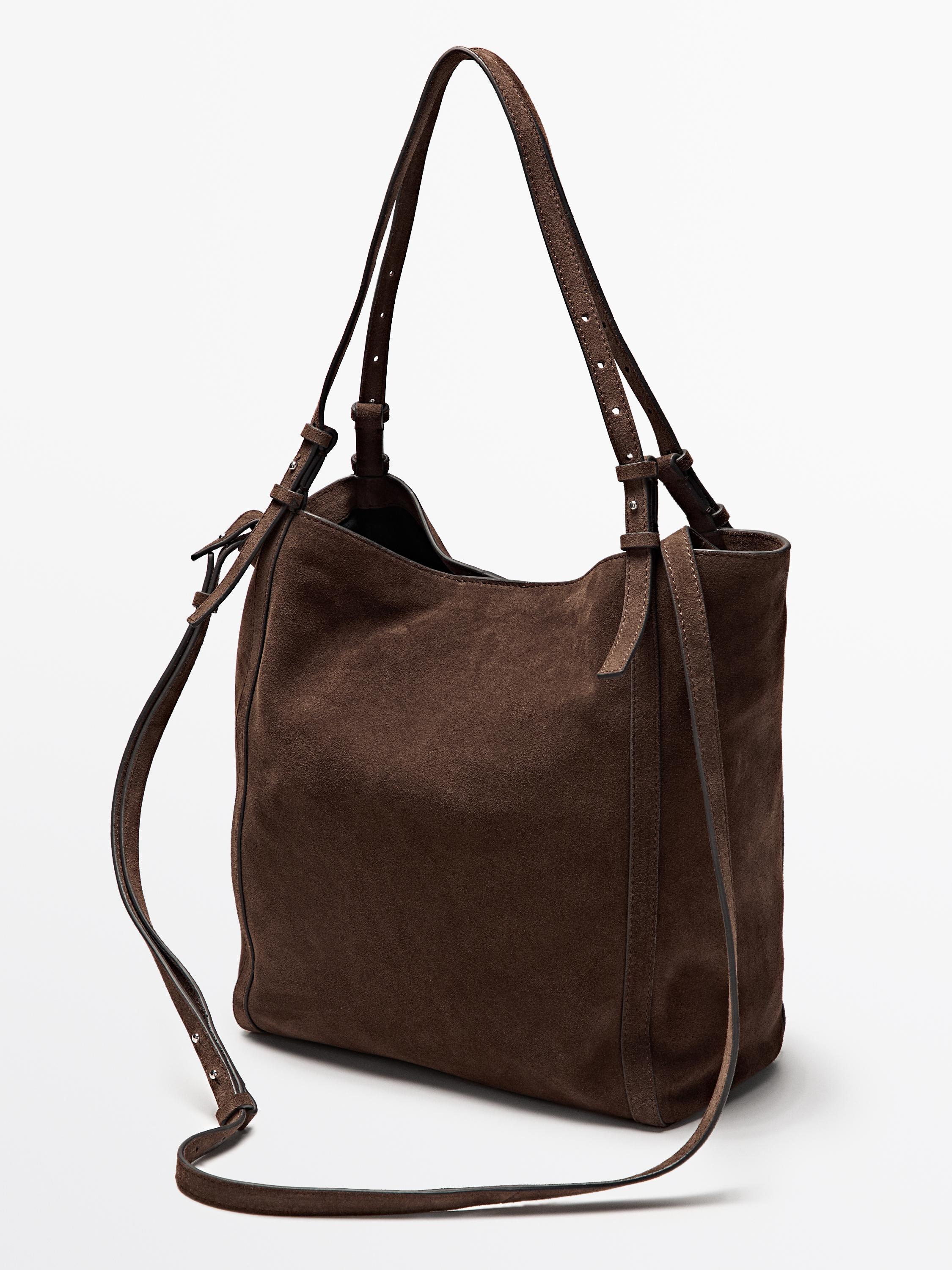 Split suede leather tote bag — MINK
