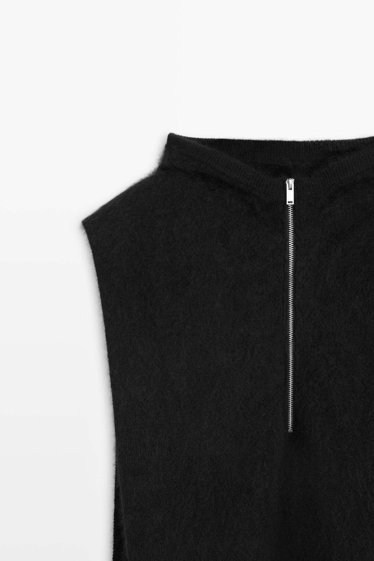 100% cashmere hooded knit vest — BLACK