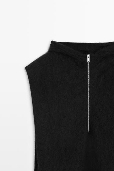 100% cashmere hooded knit vest — BLACK 4