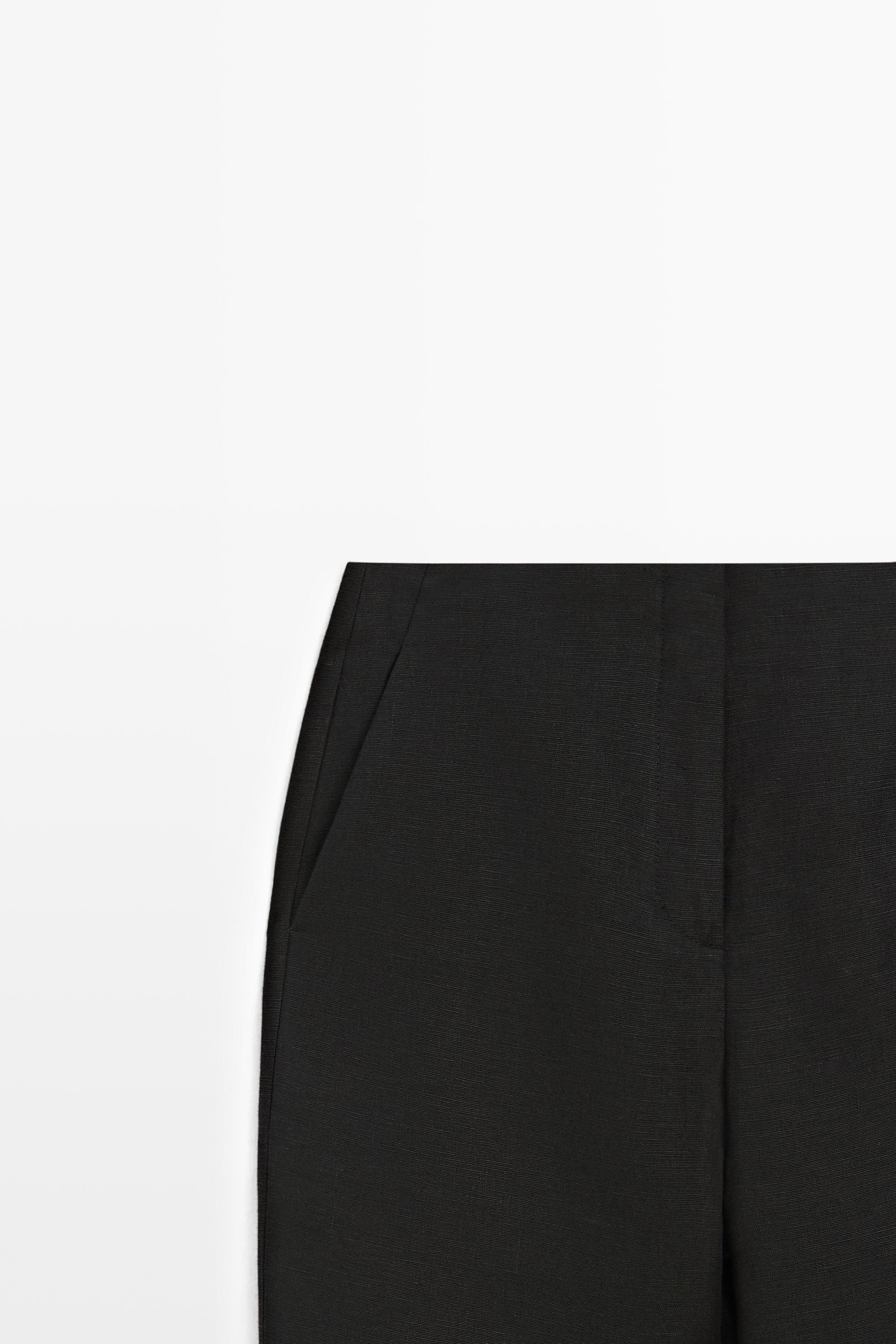 Flowing straight-leg linen trousers — BLACK