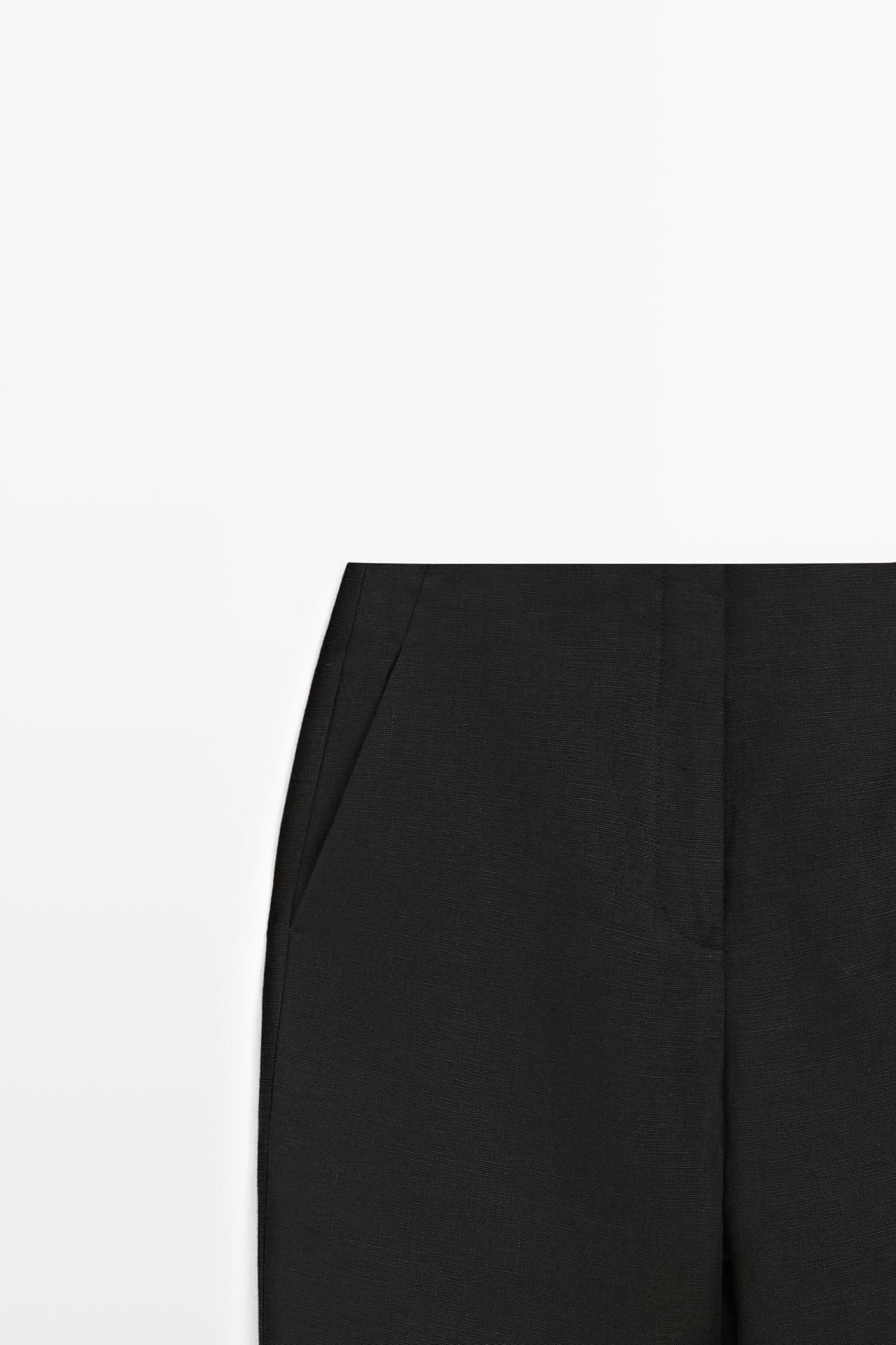 Flowing straight-leg linen trousers — BLACK