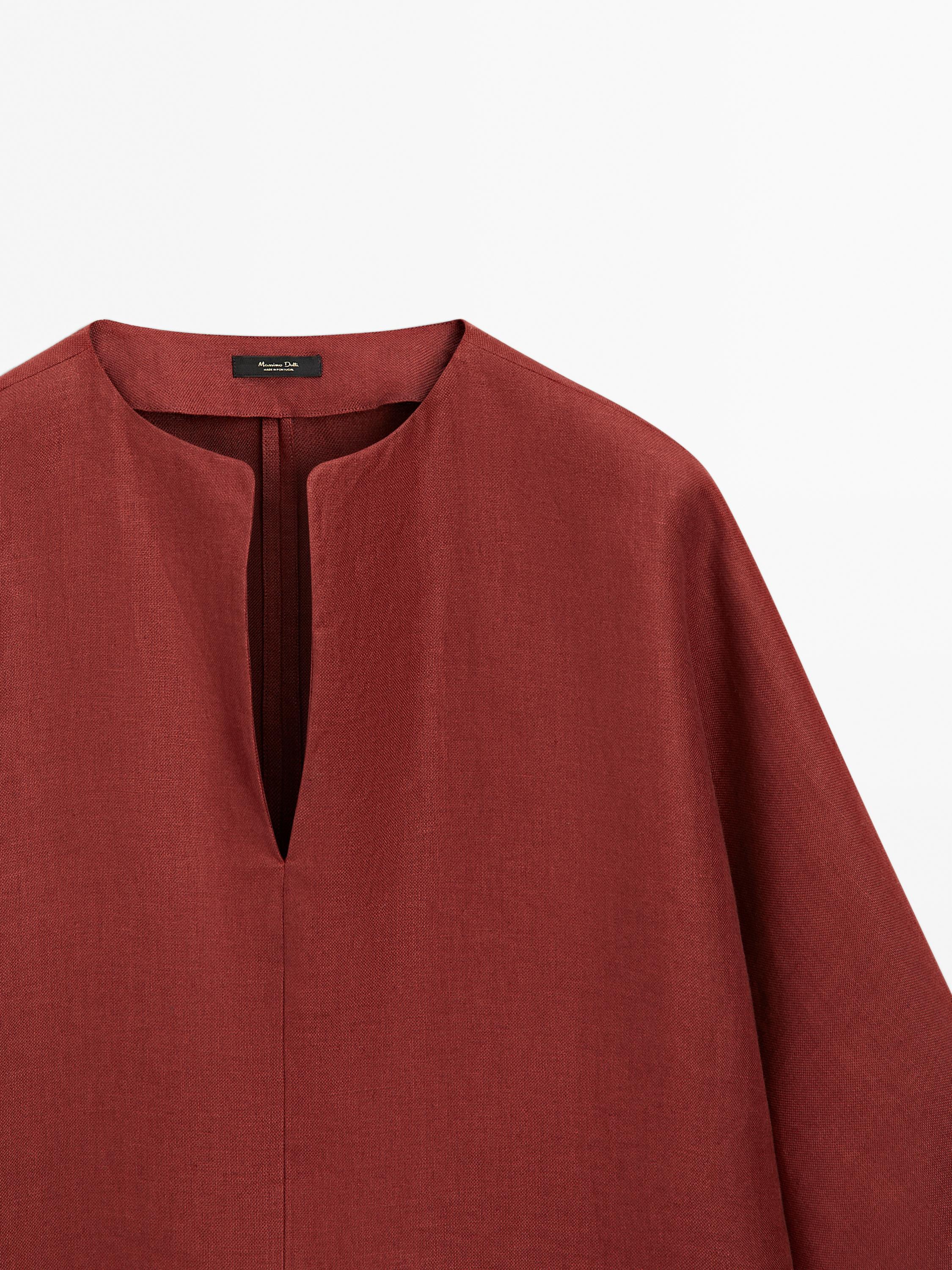 100% linen V-neck blouse