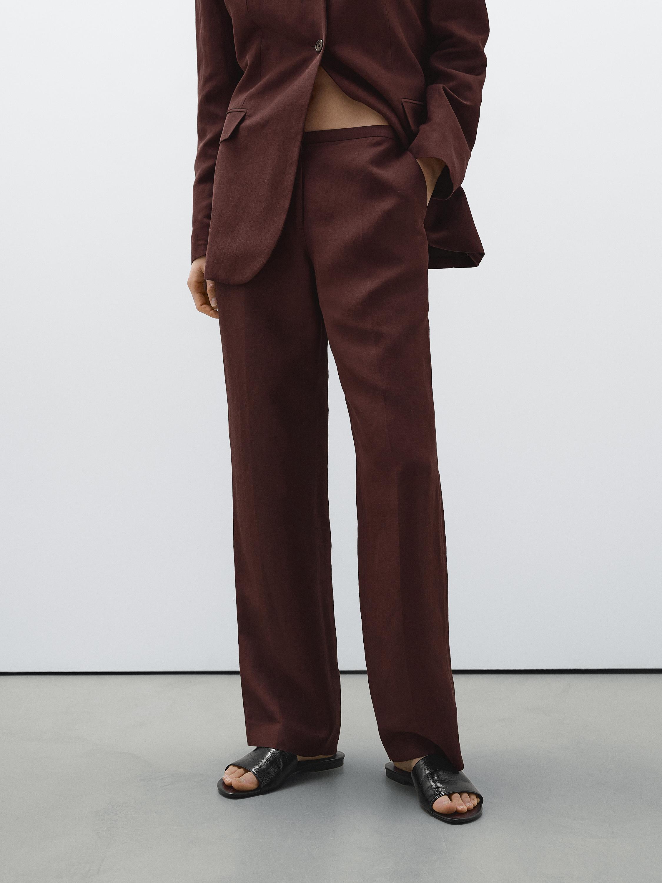 Straight-leg linen blend trousers