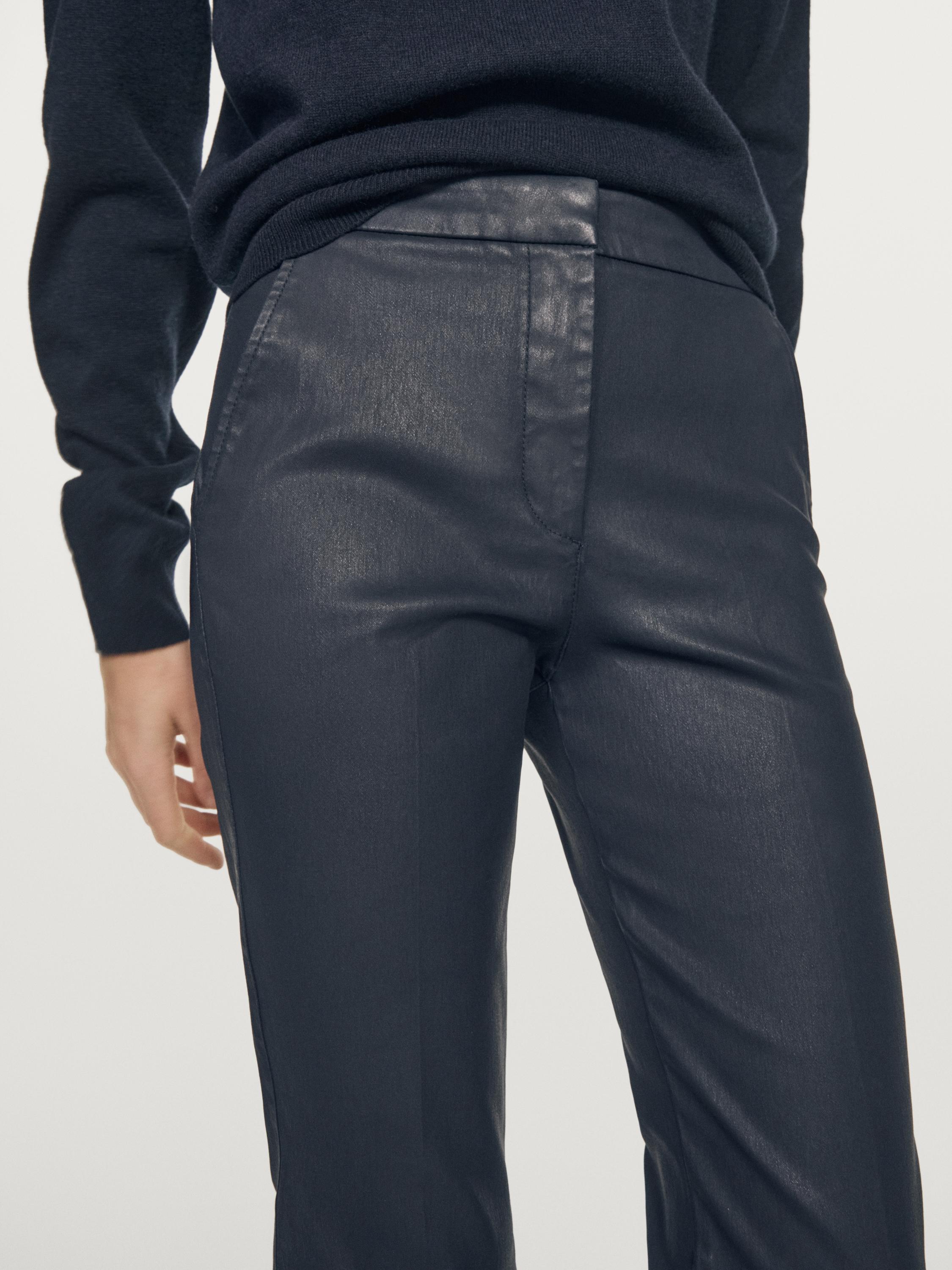 Waxed flare fit trousers — NAVY BLUE