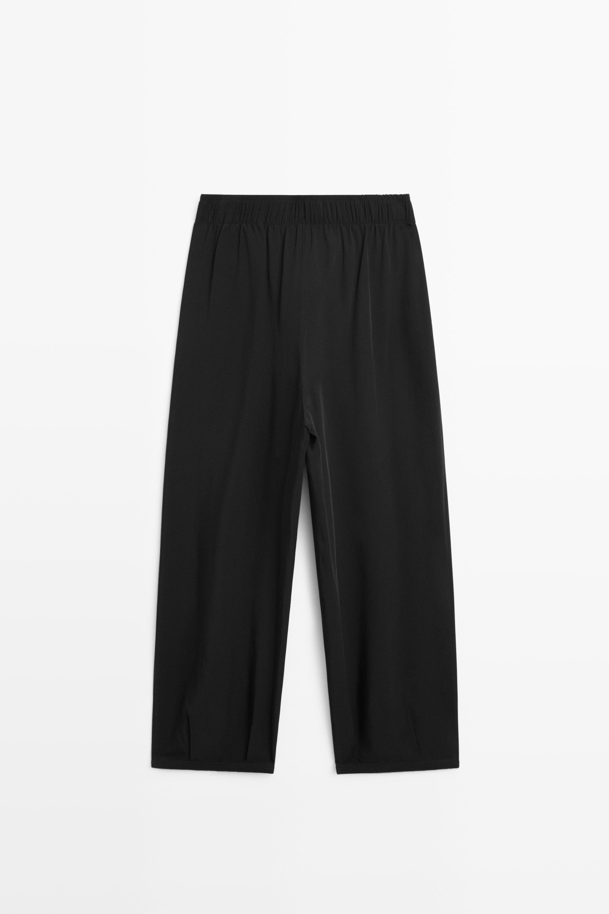 Flowing pants with tie-waist — BLACK