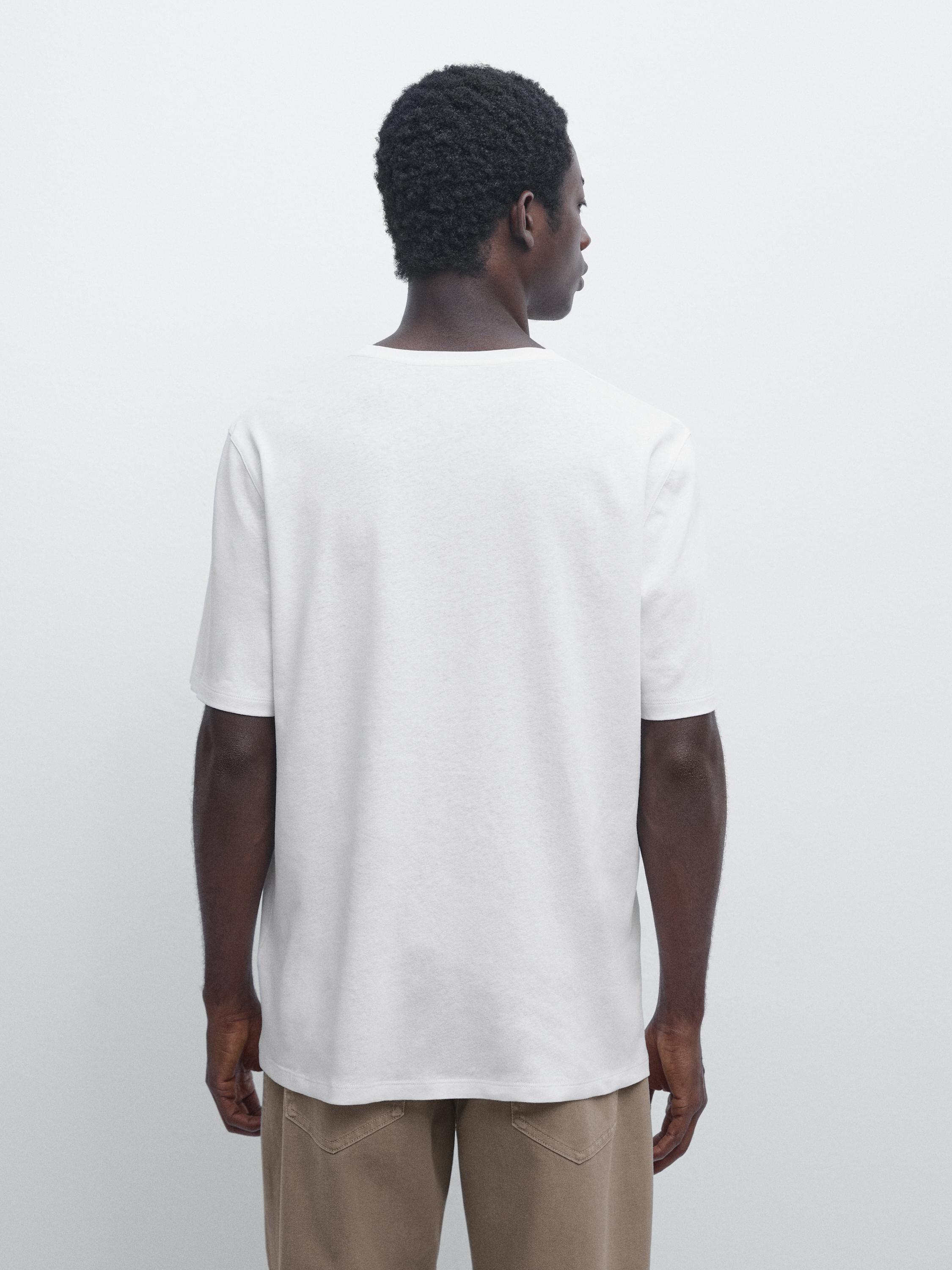 Short sleeve linen and cotton T-shirt — Off white