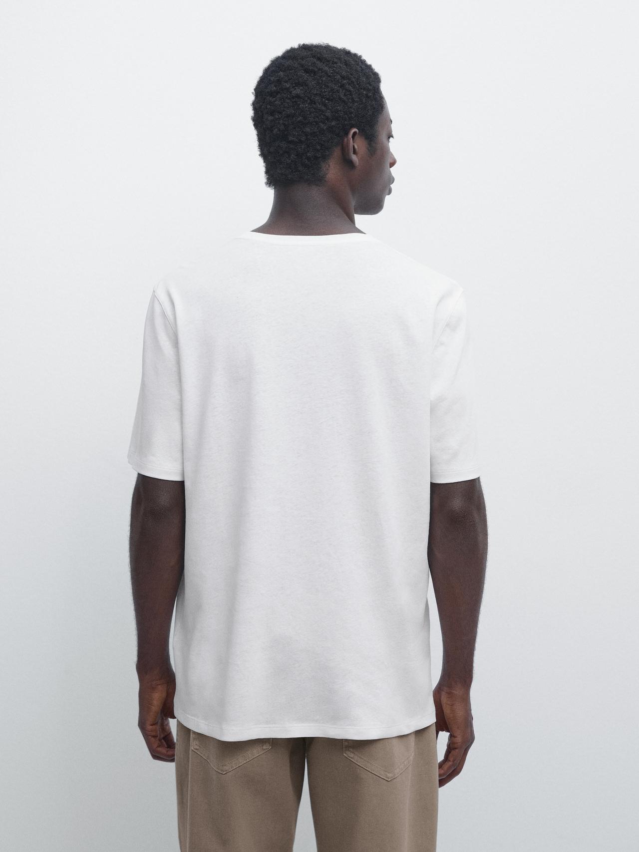 Short sleeve linen and cotton T-shirt — Off white