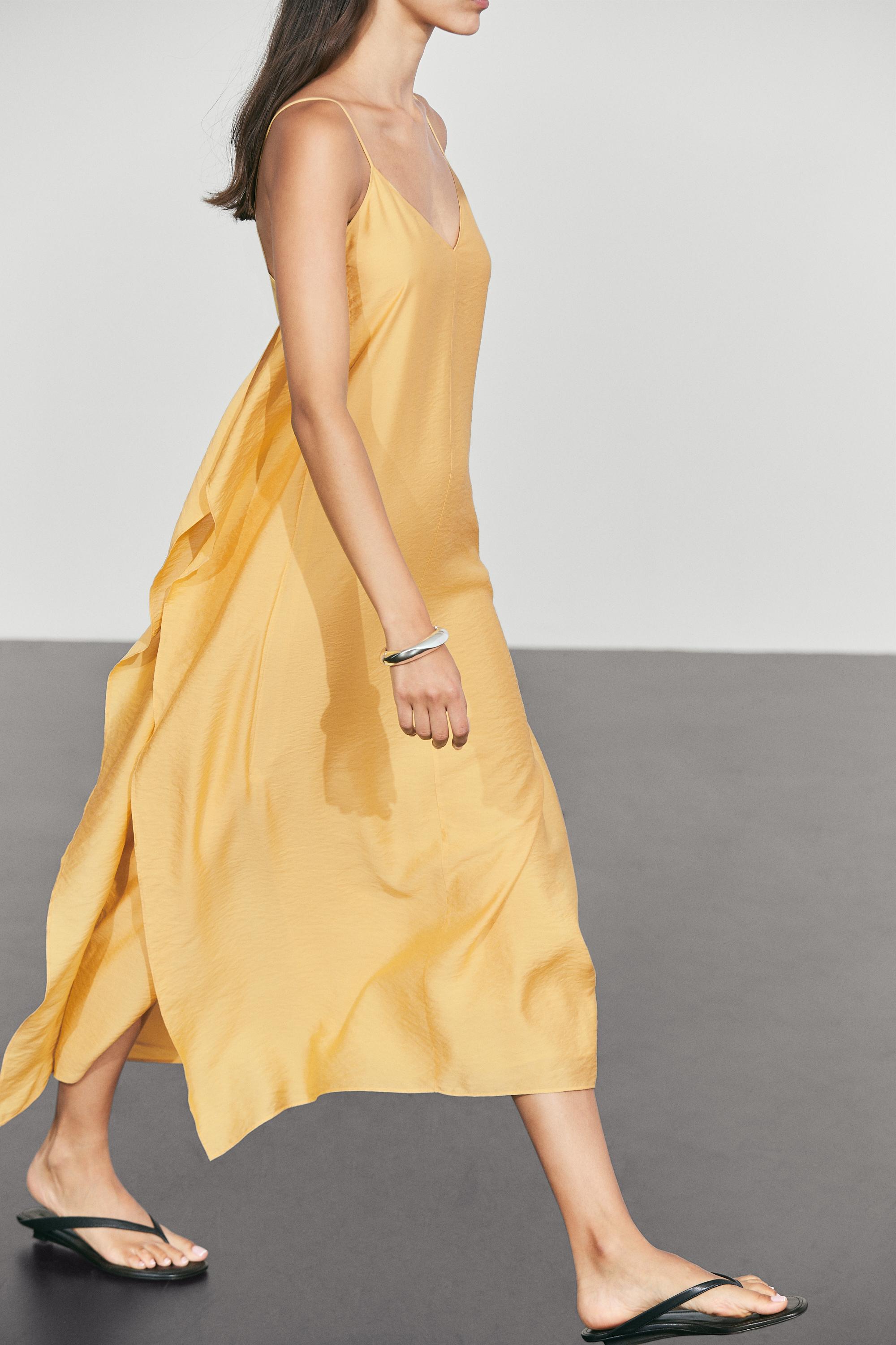 Flowing lingerie dress with ruffle detail — Yellow