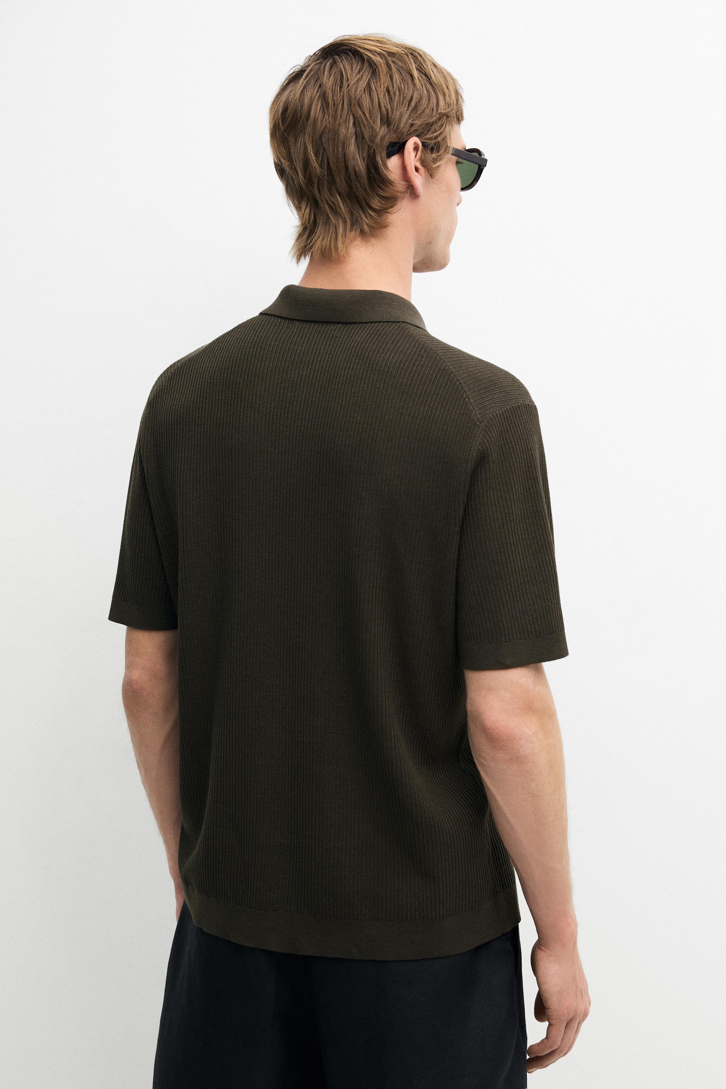 Cotton blend polo shirt with button detail — Greyish green