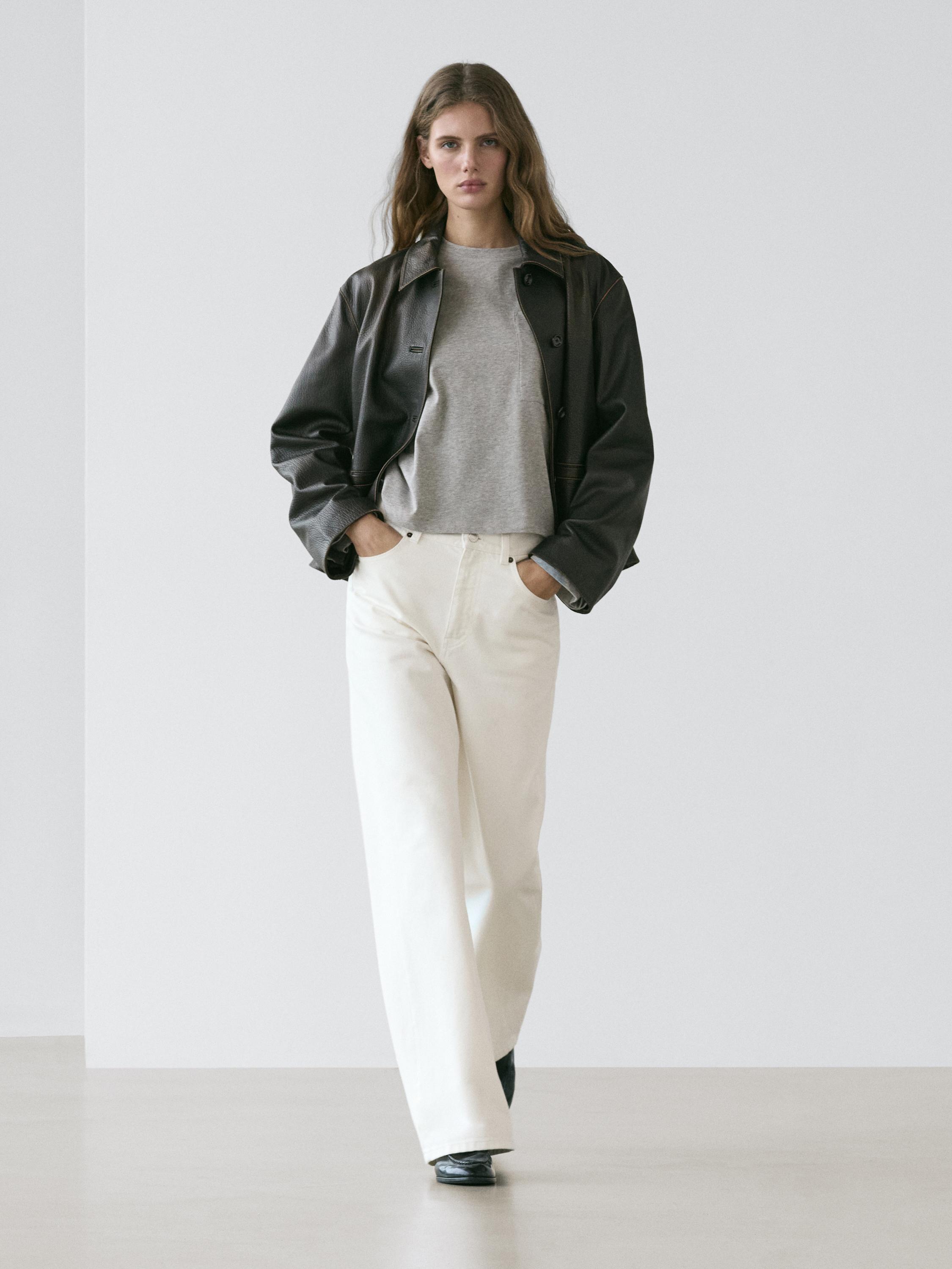 Short nappa leather jacket · Black · Bomberâ Jacket | Massimo Dutti