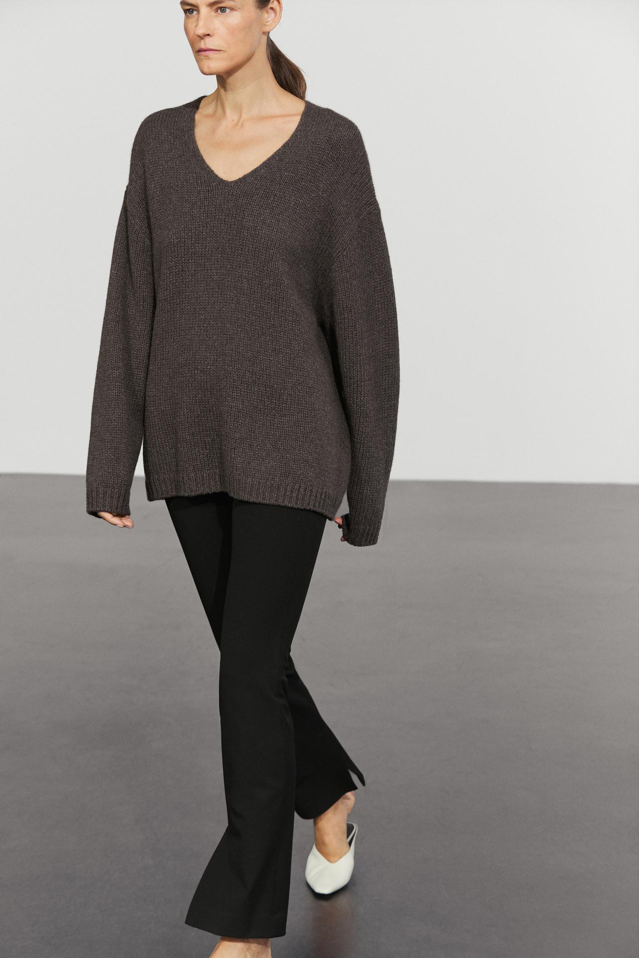 100% cashmere V-neck sweater — BROWN MARL