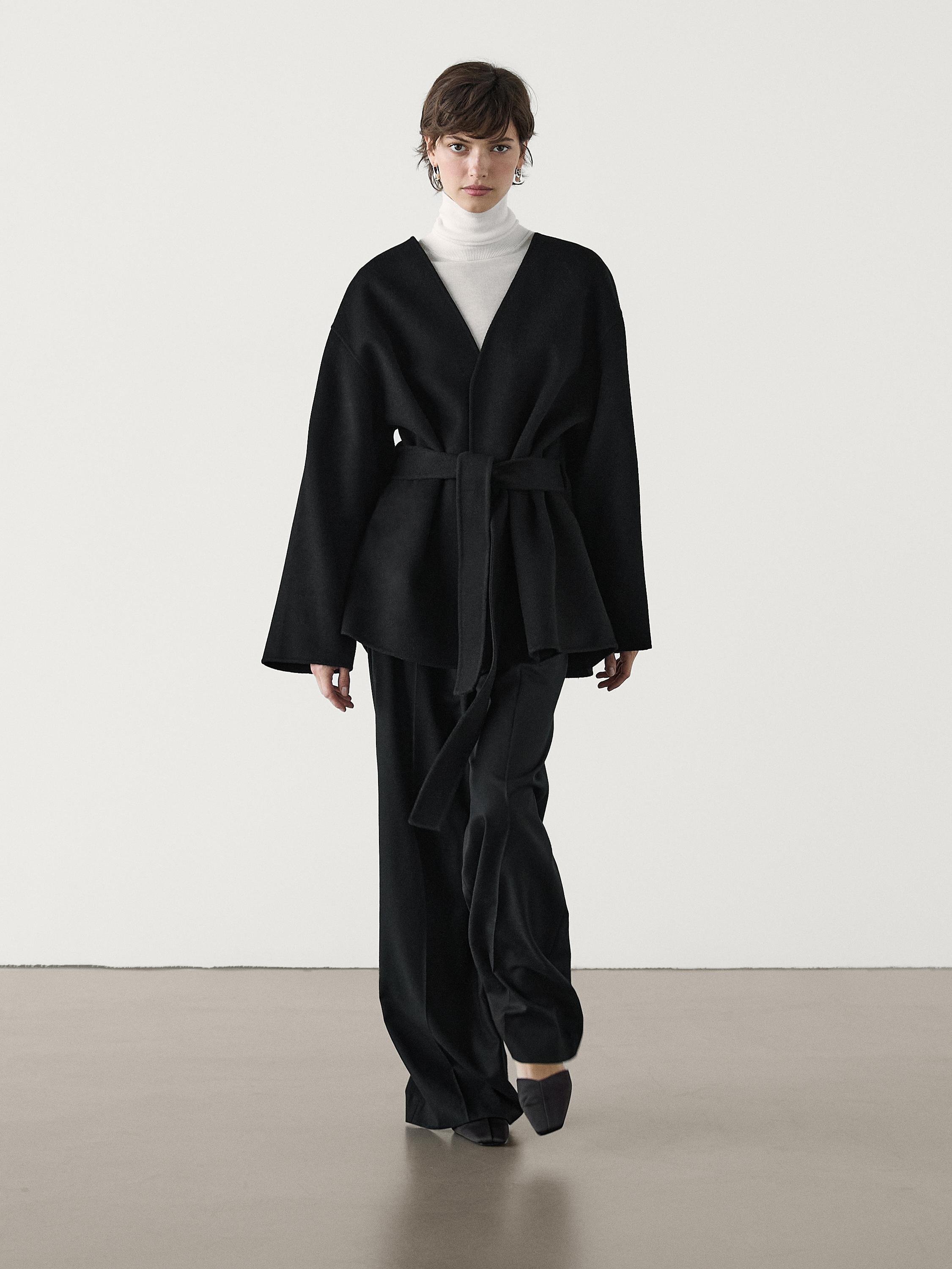 Wool blend robe coat · Black · Coats And Jackets | Massimo Dutti