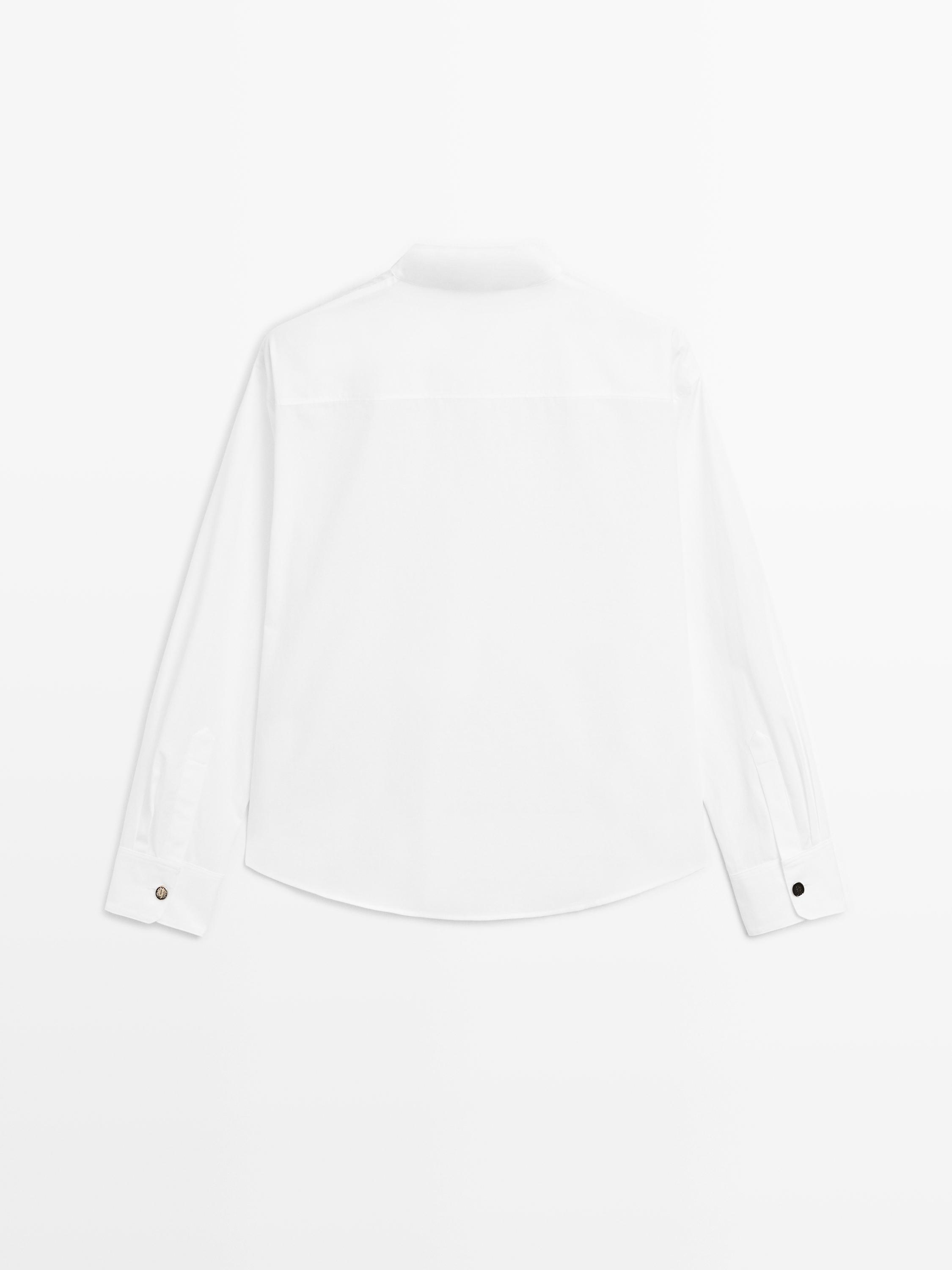 Stand collar shirt with gold buttons — Off white
