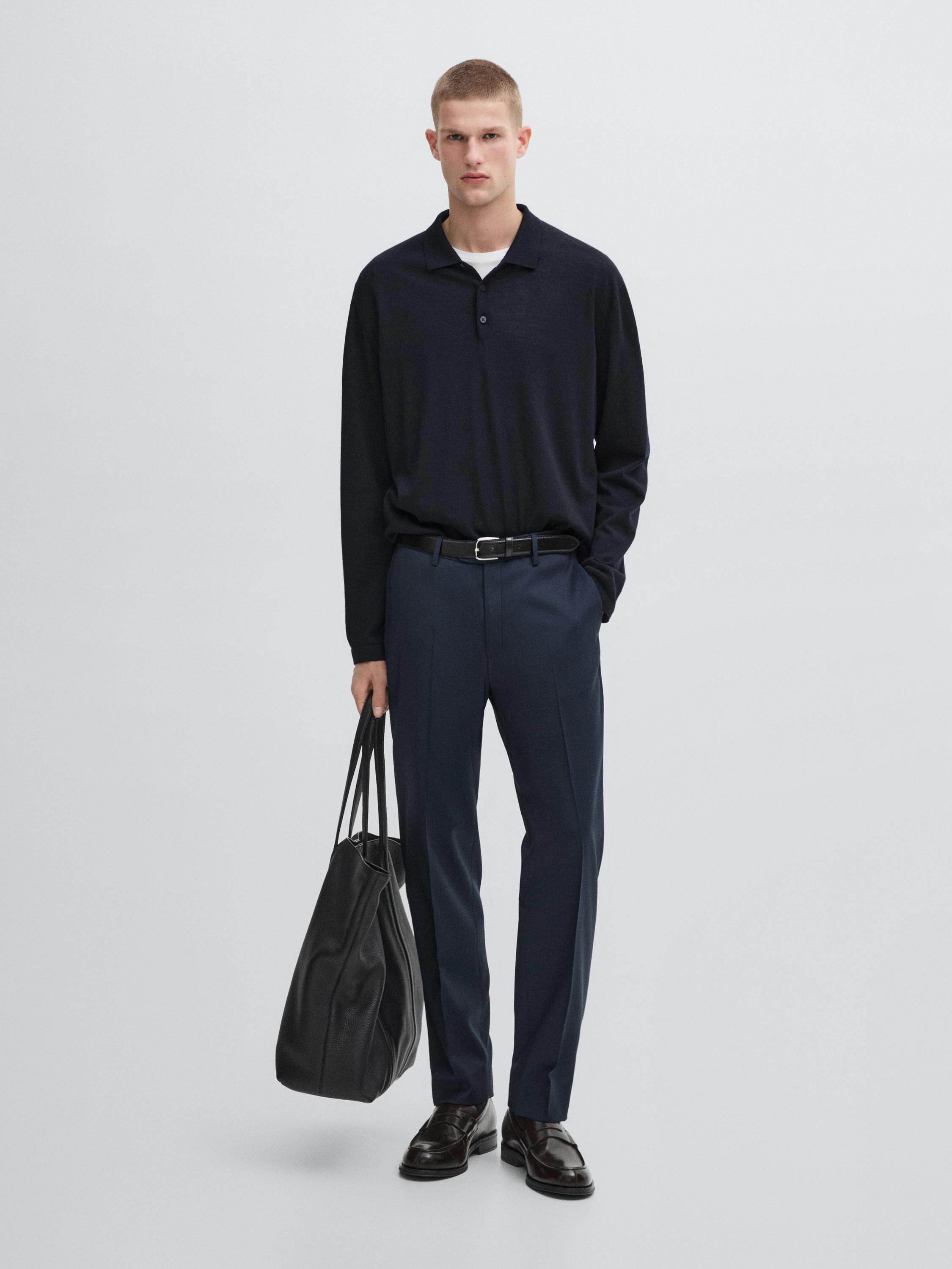 Pantalón traje 100% lana AZUL MARINO - Main Image