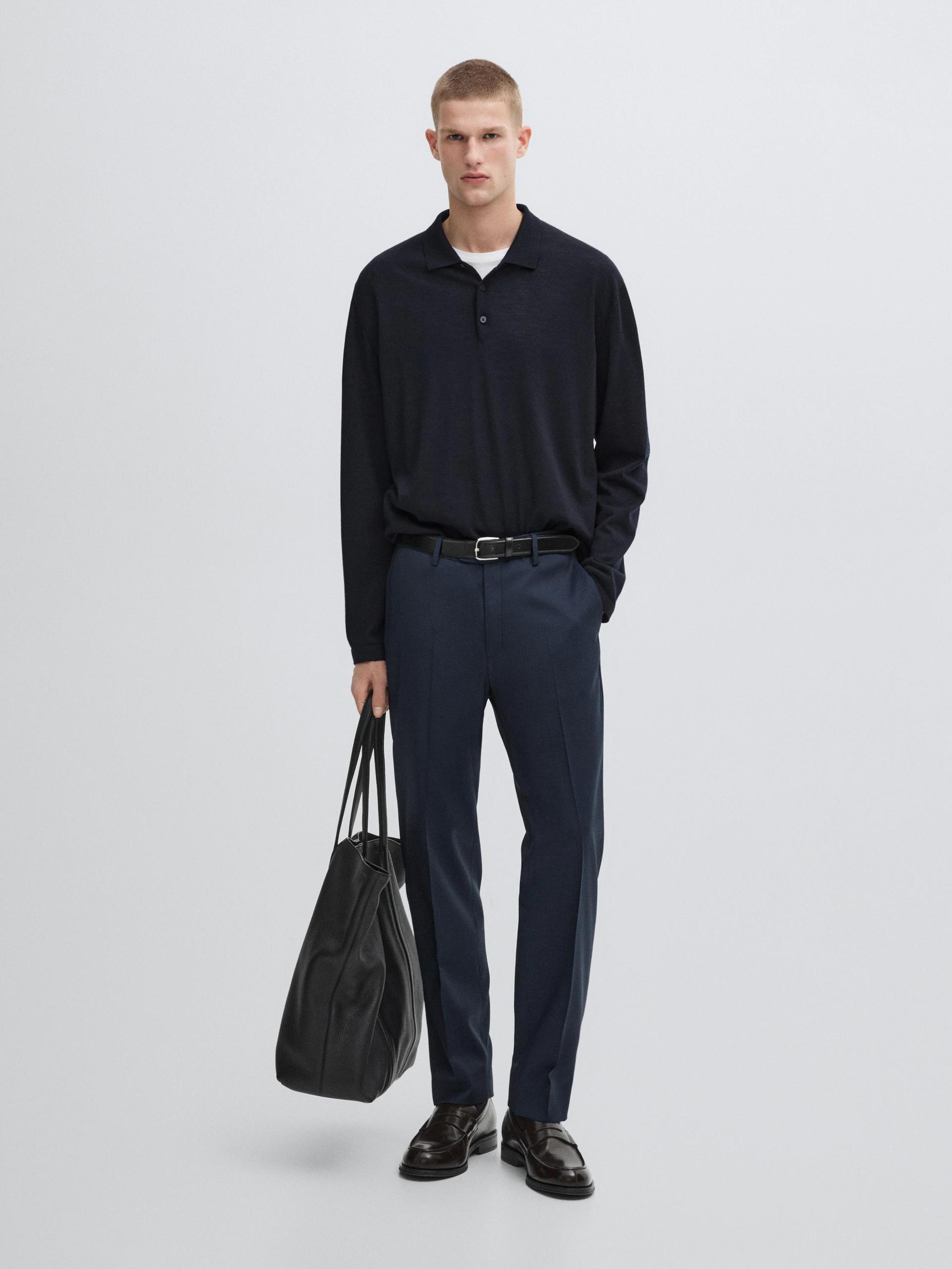 Pantalon De Costume 100 % Laine - Bleu Marine - 46 - Massimo Dutti - Homme
