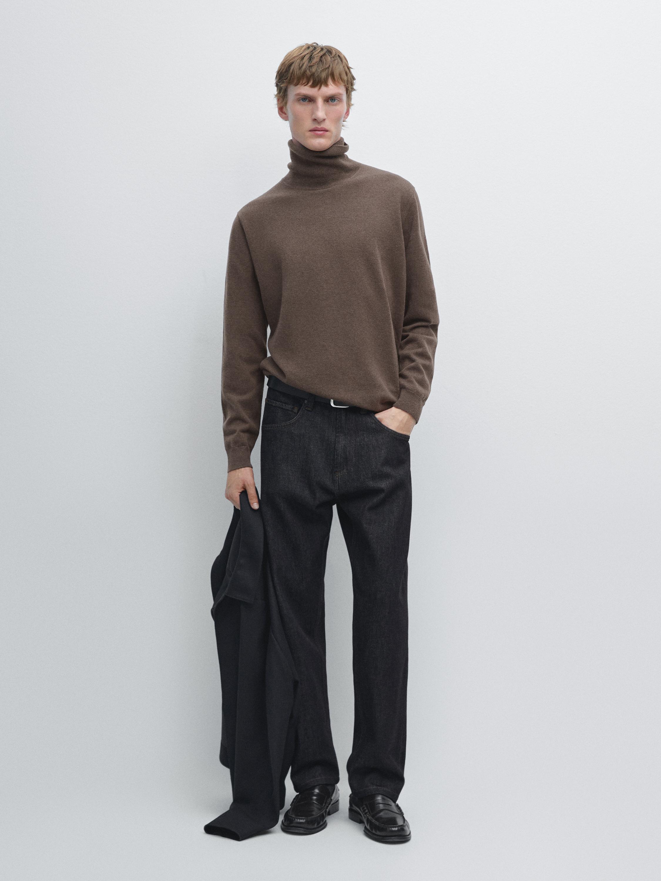 Wool blend knit sweater with high neck