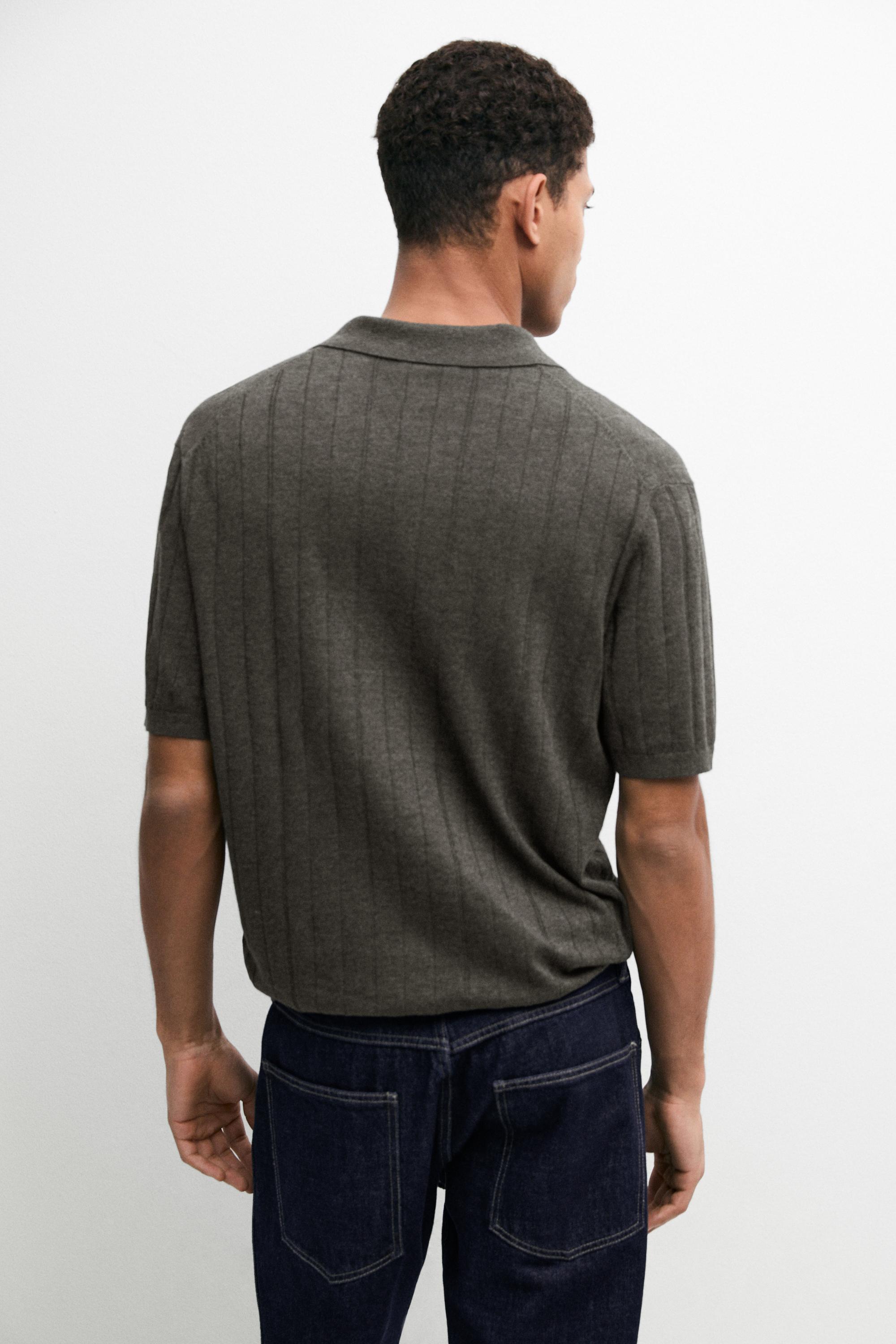 Knit cotton blend polo shirt with short sleeves — CHARCOAL