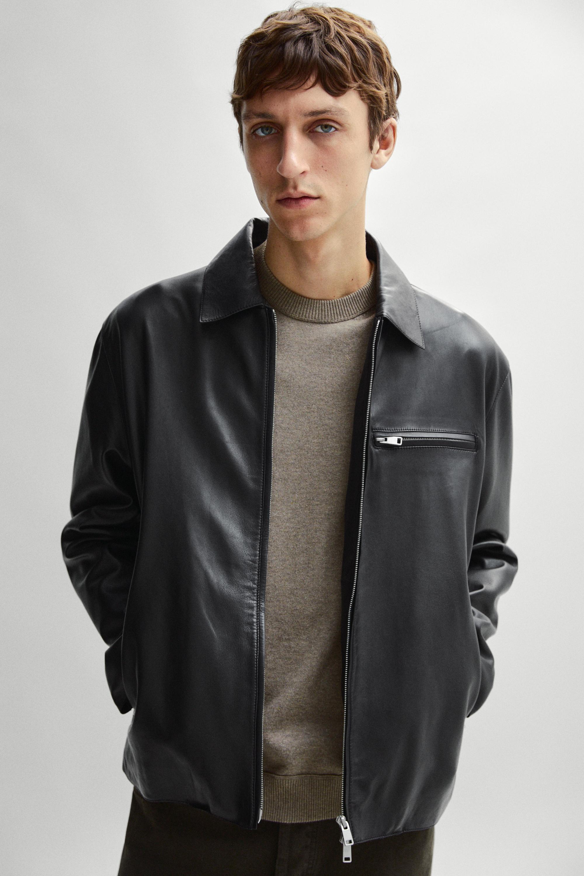 Nappa leather jacket with pocket detail — BLACK